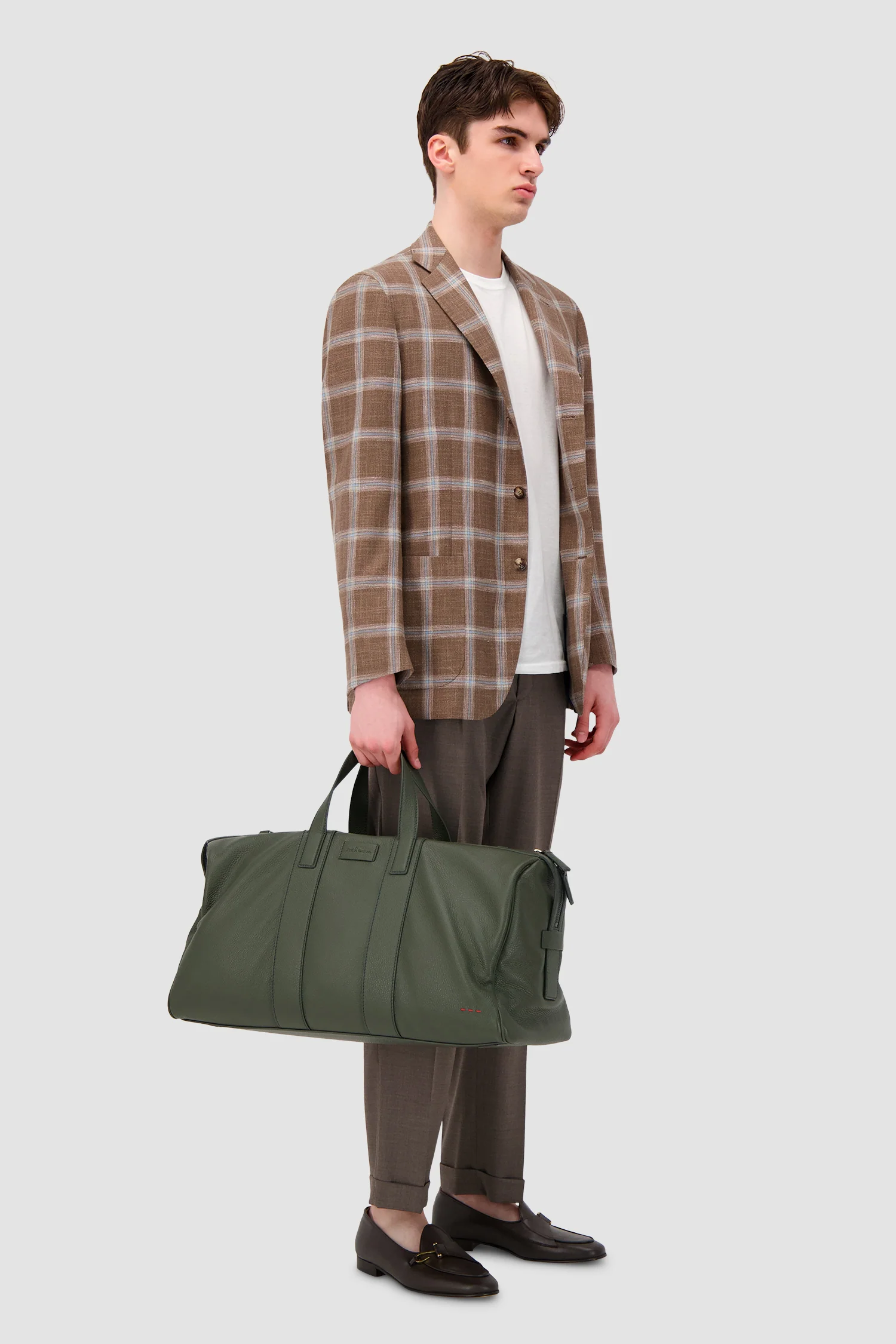 Kiton Military Green Deerskin Travel Bag - Image 4