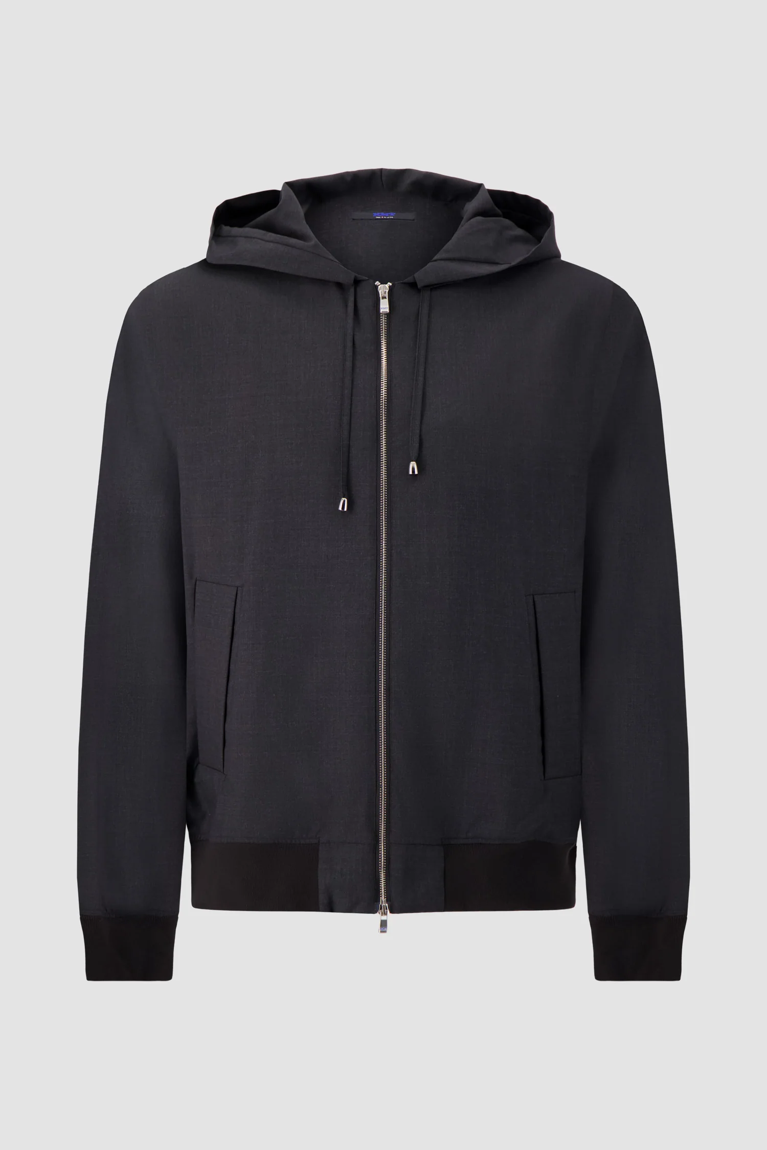 Kiton Black Hooded Zip Bomber Jacket