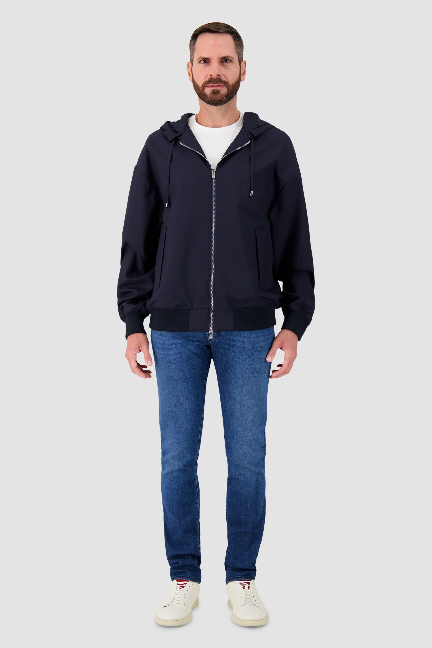 Kiton Black Hooded Zip Bomber Jacket - Image 3