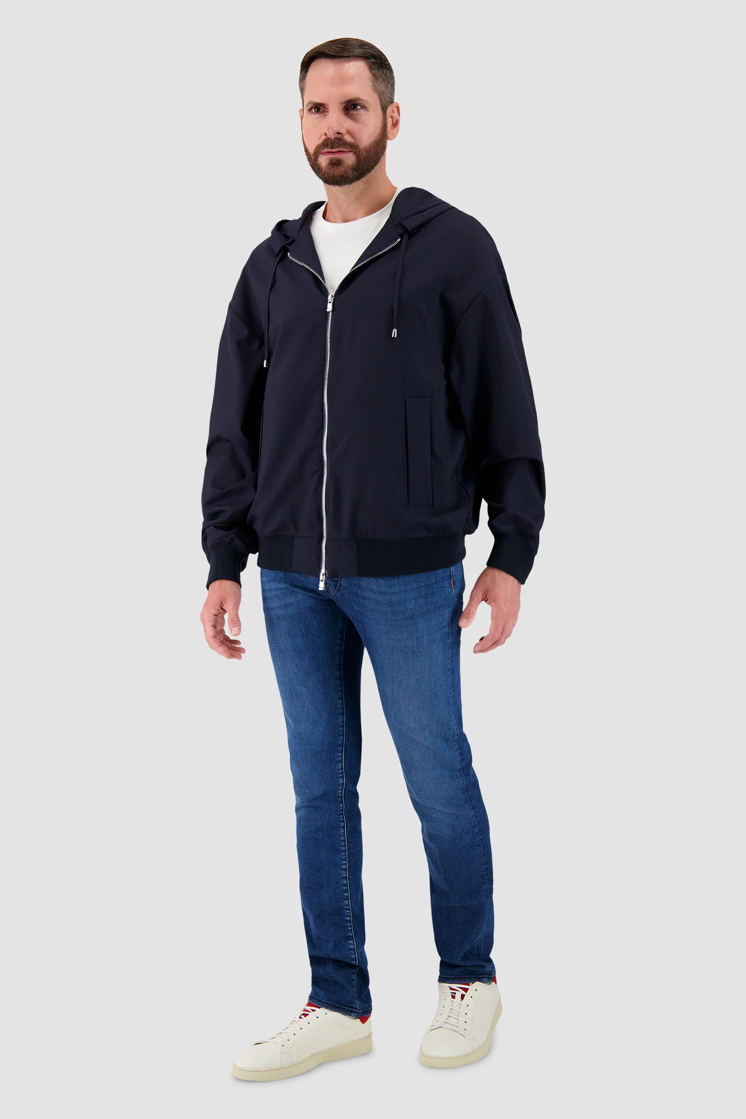 Kiton Black Hooded Zip Bomber Jacket - Image 4