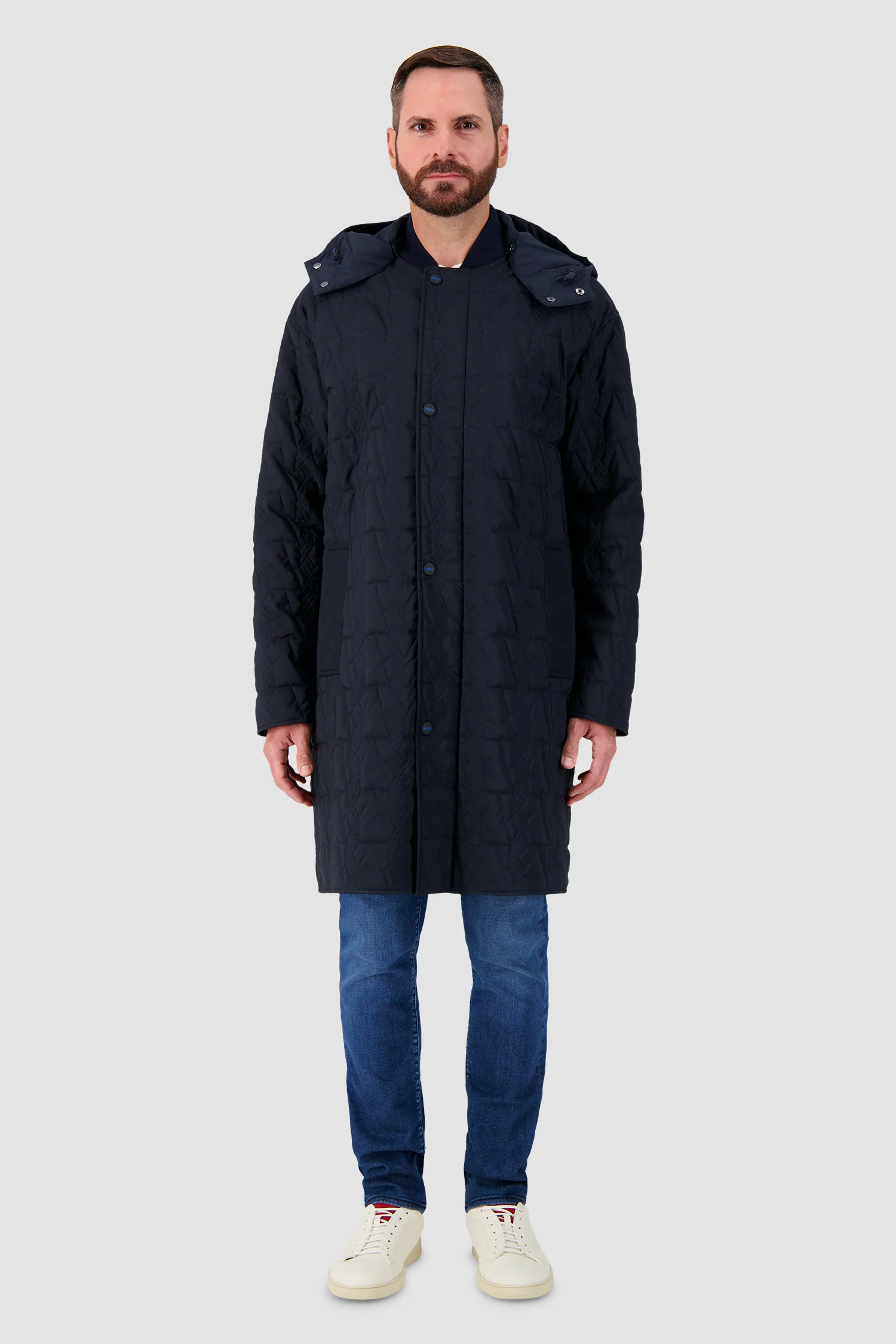 Kiton Navy Quilted Hooded Overcoat - Image 5