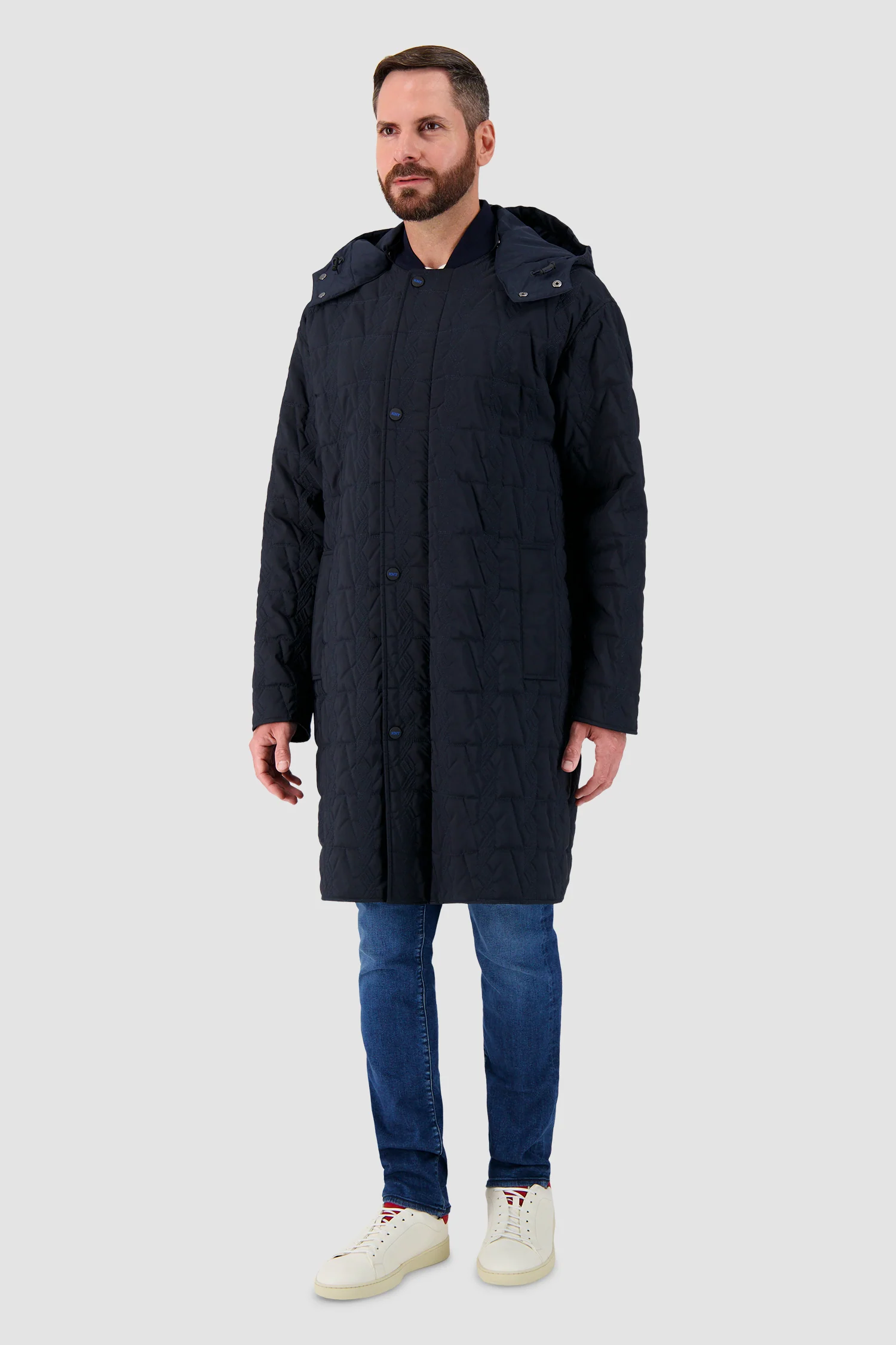 Kiton Navy Quilted Hooded Overcoat - Image 6