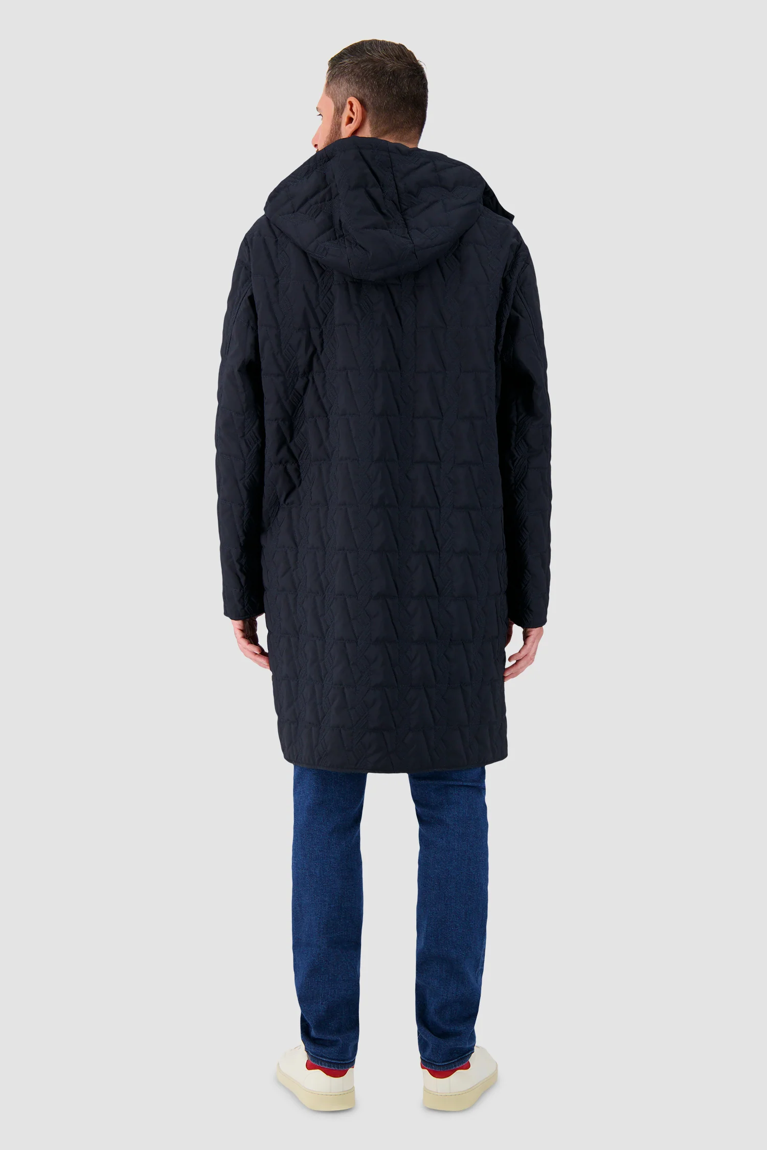 Kiton Navy Quilted Hooded Overcoat - Image 7