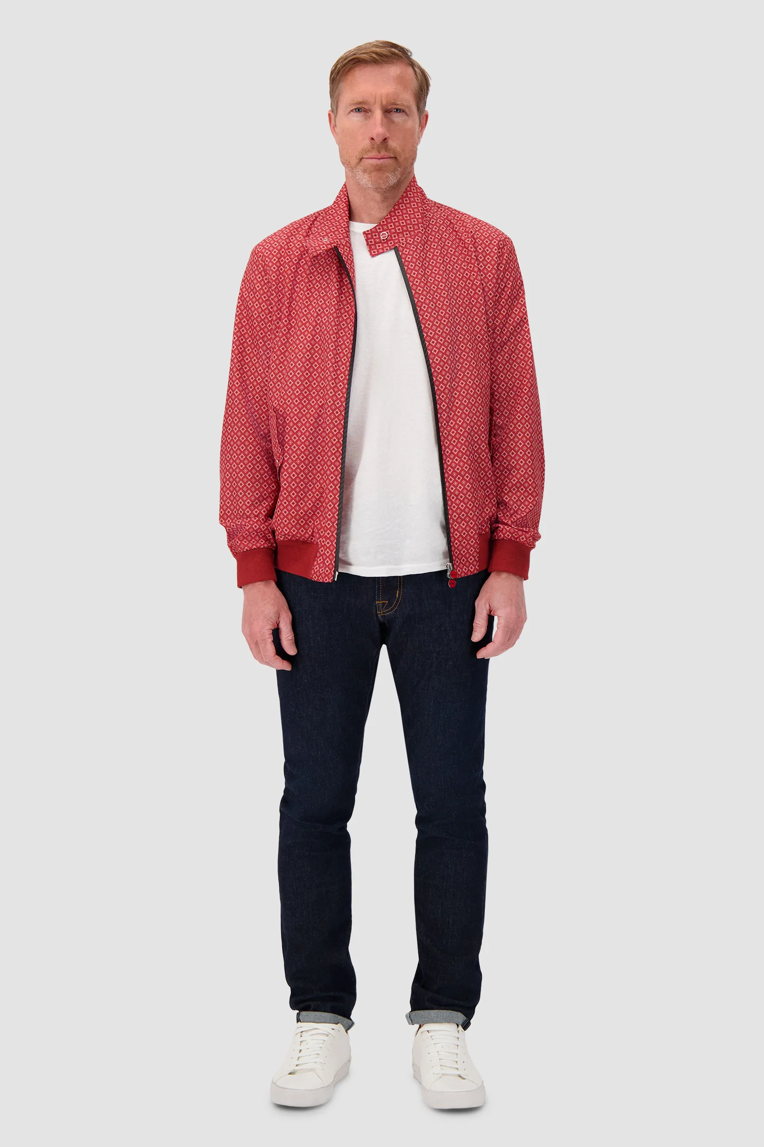 Kiton Red Geometric Print Zip Jacket - Image 3