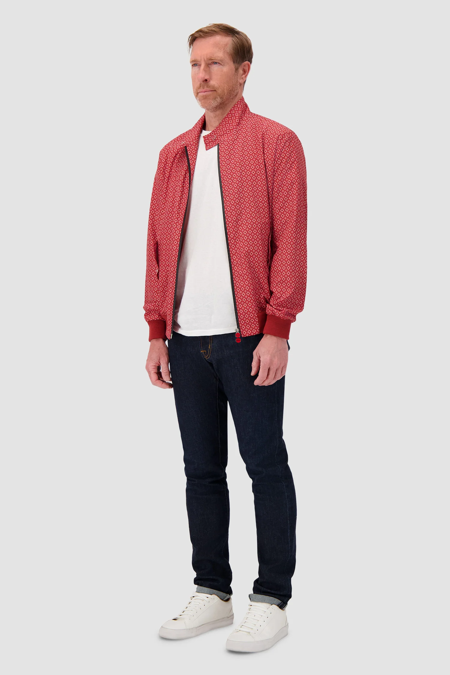 Kiton Red Geometric Print Zip Jacket - Image 4
