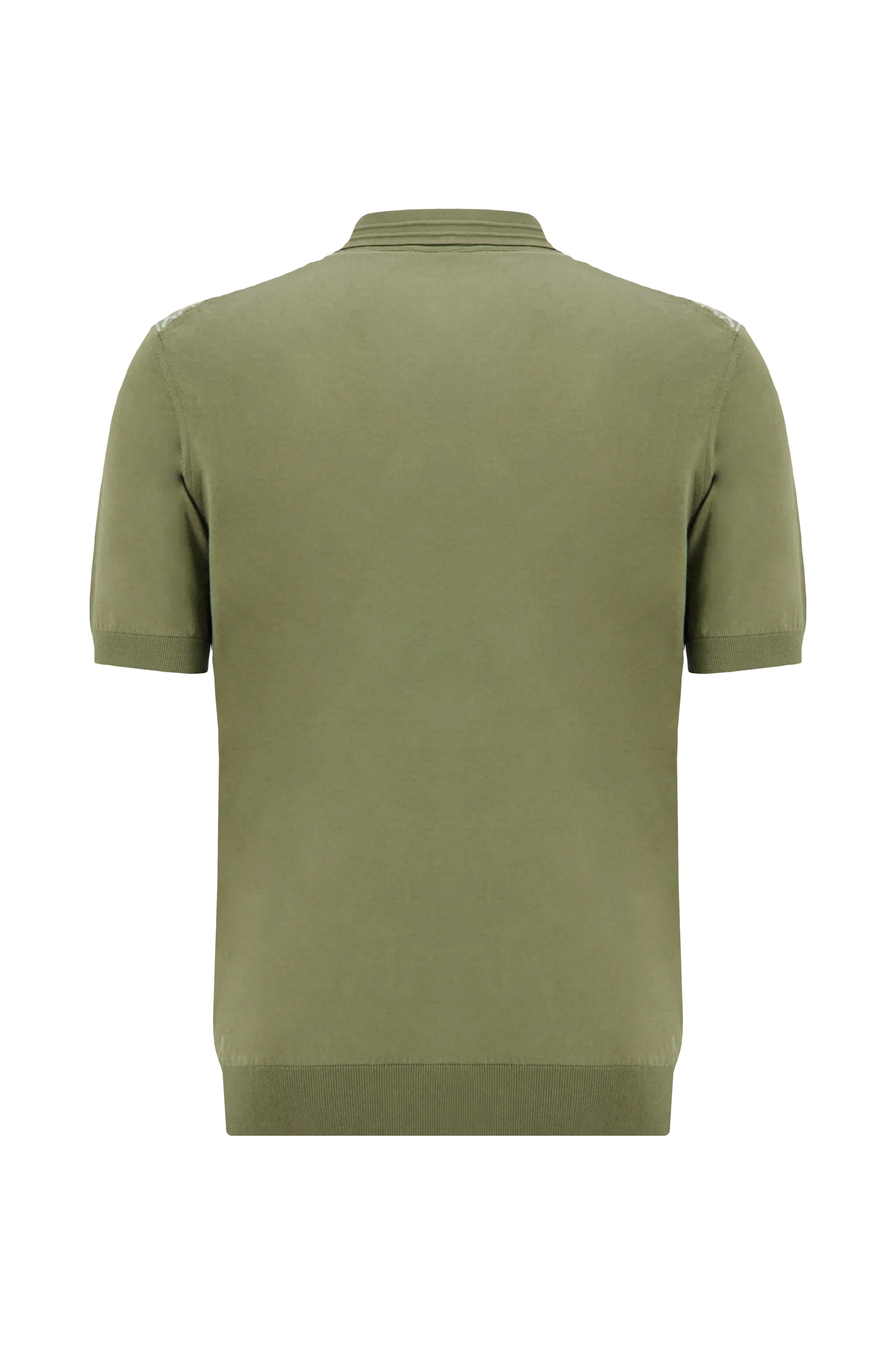 Pashmere Army Green Cashmere Openwork Knit Zip Polo - Image 2