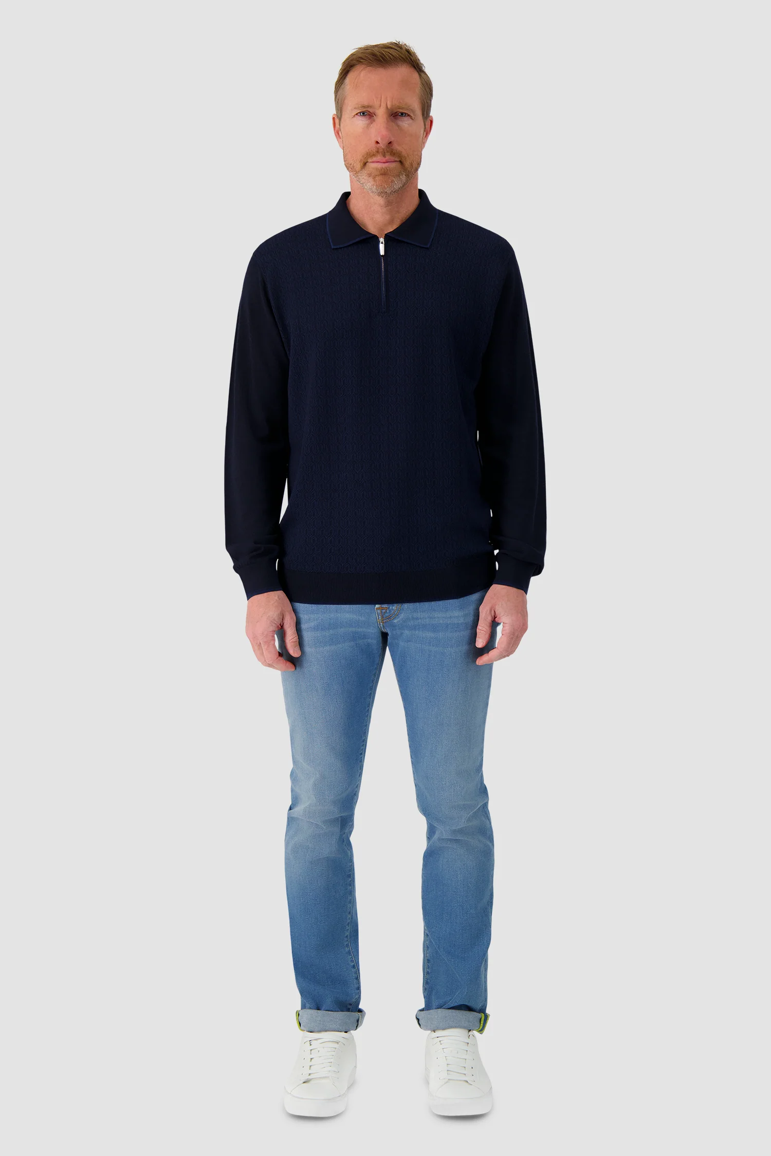 Pashmere Long Sleeve Polo Shirt Navy - Image 3