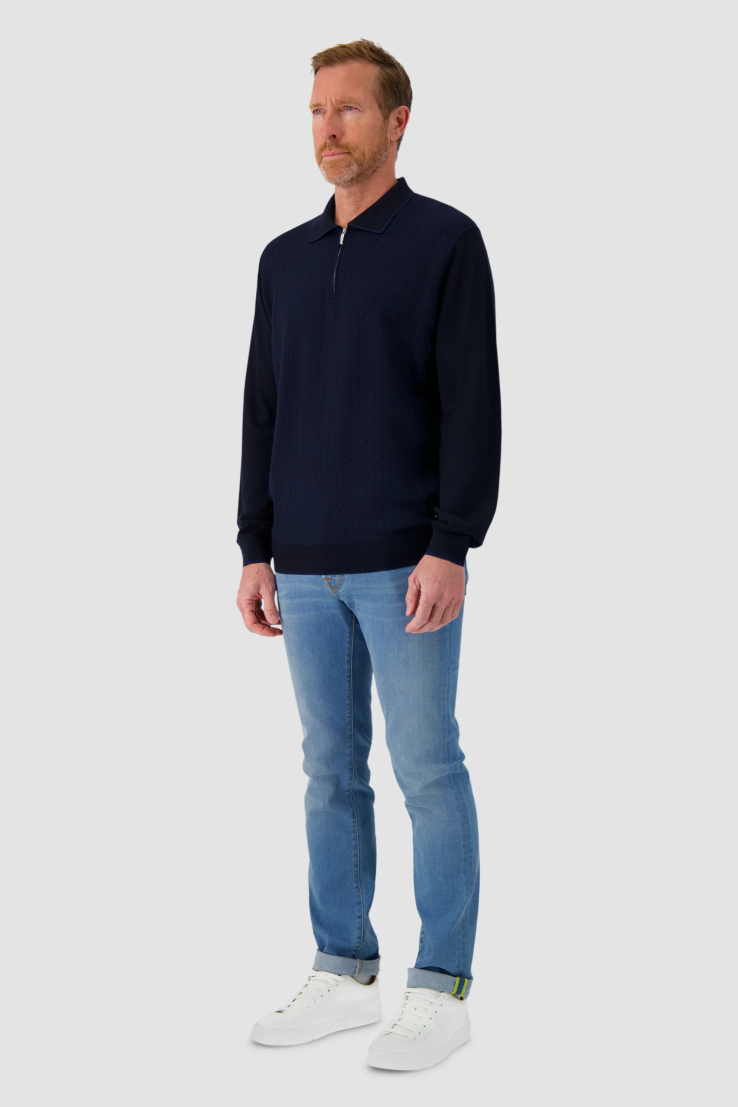 Pashmere Long Sleeve Polo Shirt Navy - Image 4