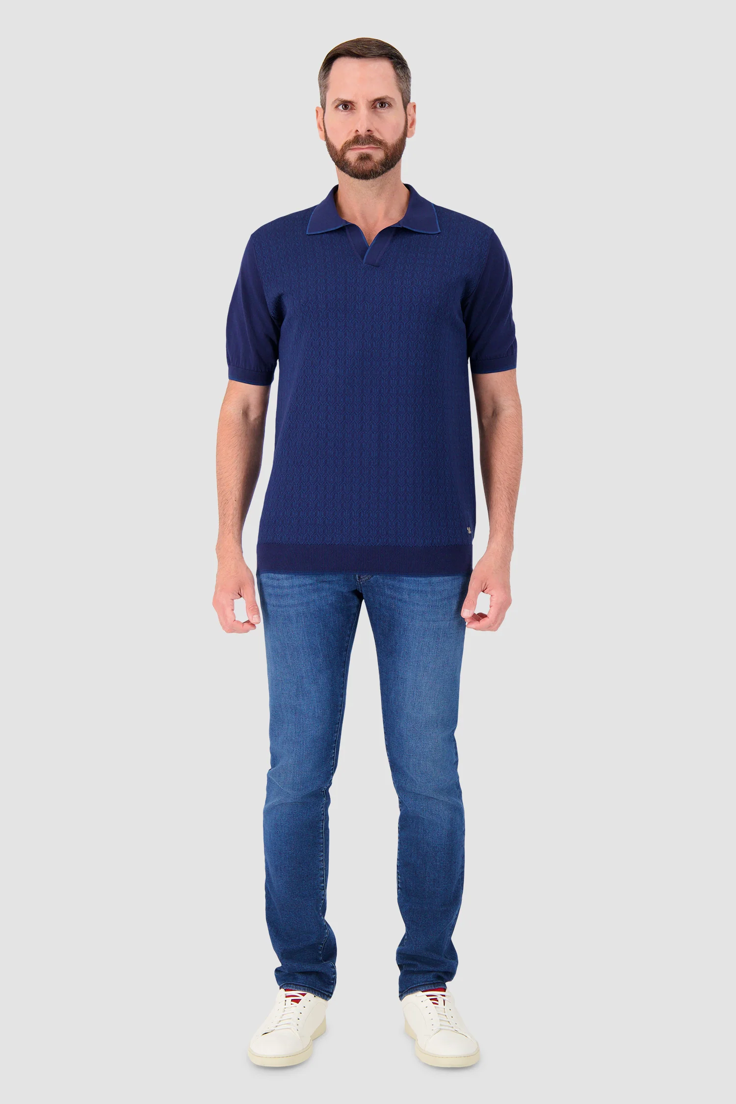 Pashmere Navy Ribbed Polo - Image 3