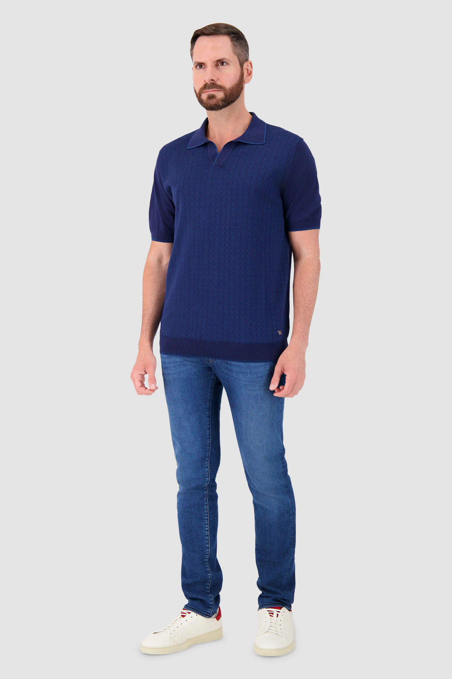 Pashmere Navy Ribbed Polo - Image 4
