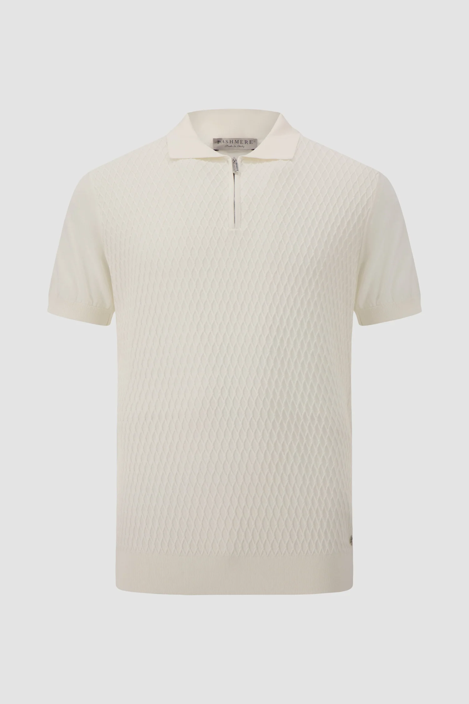 Pashmere White Textured Zip Polo