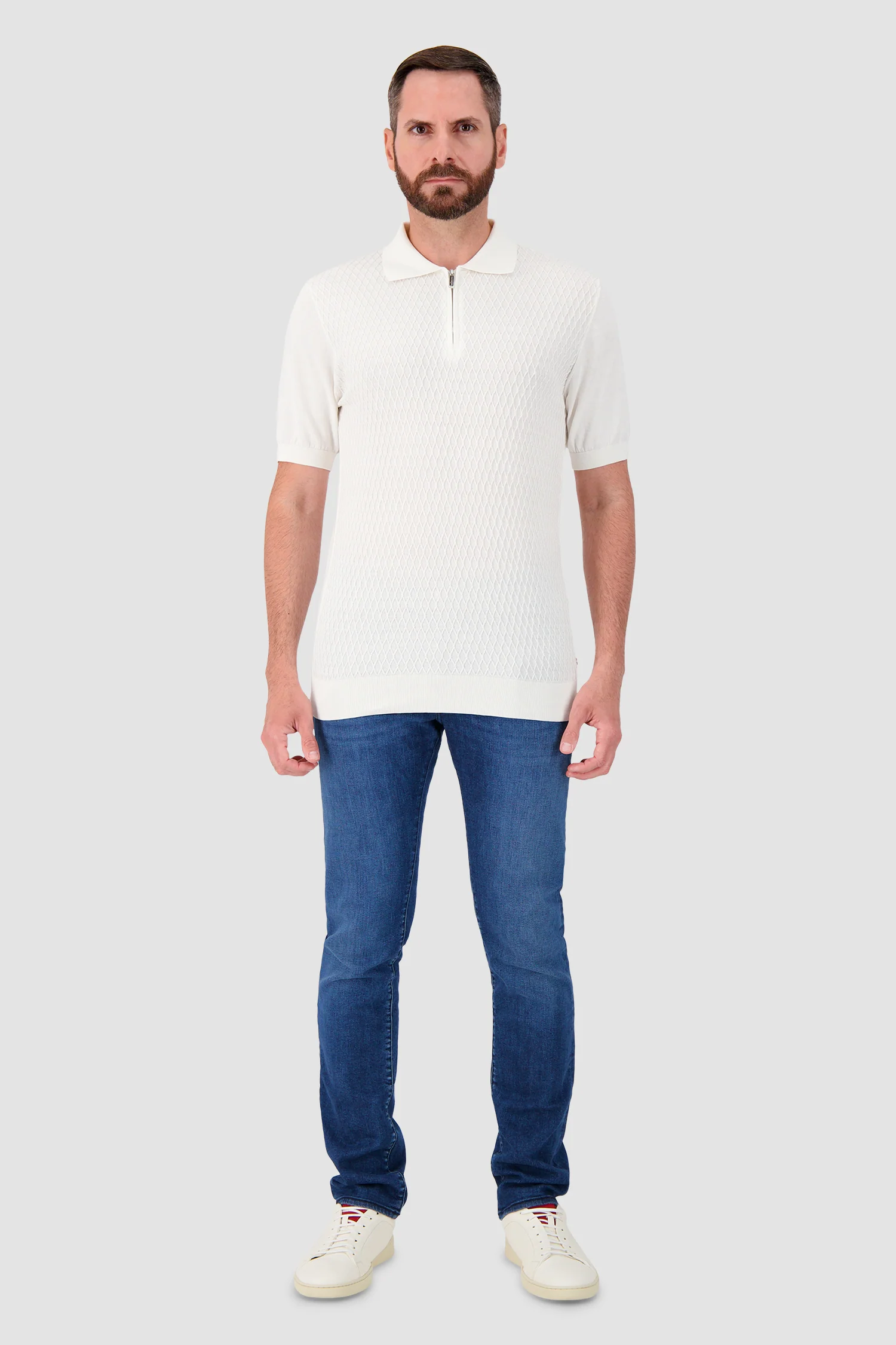 Pashmere White Textured Zip Polo - Image 3