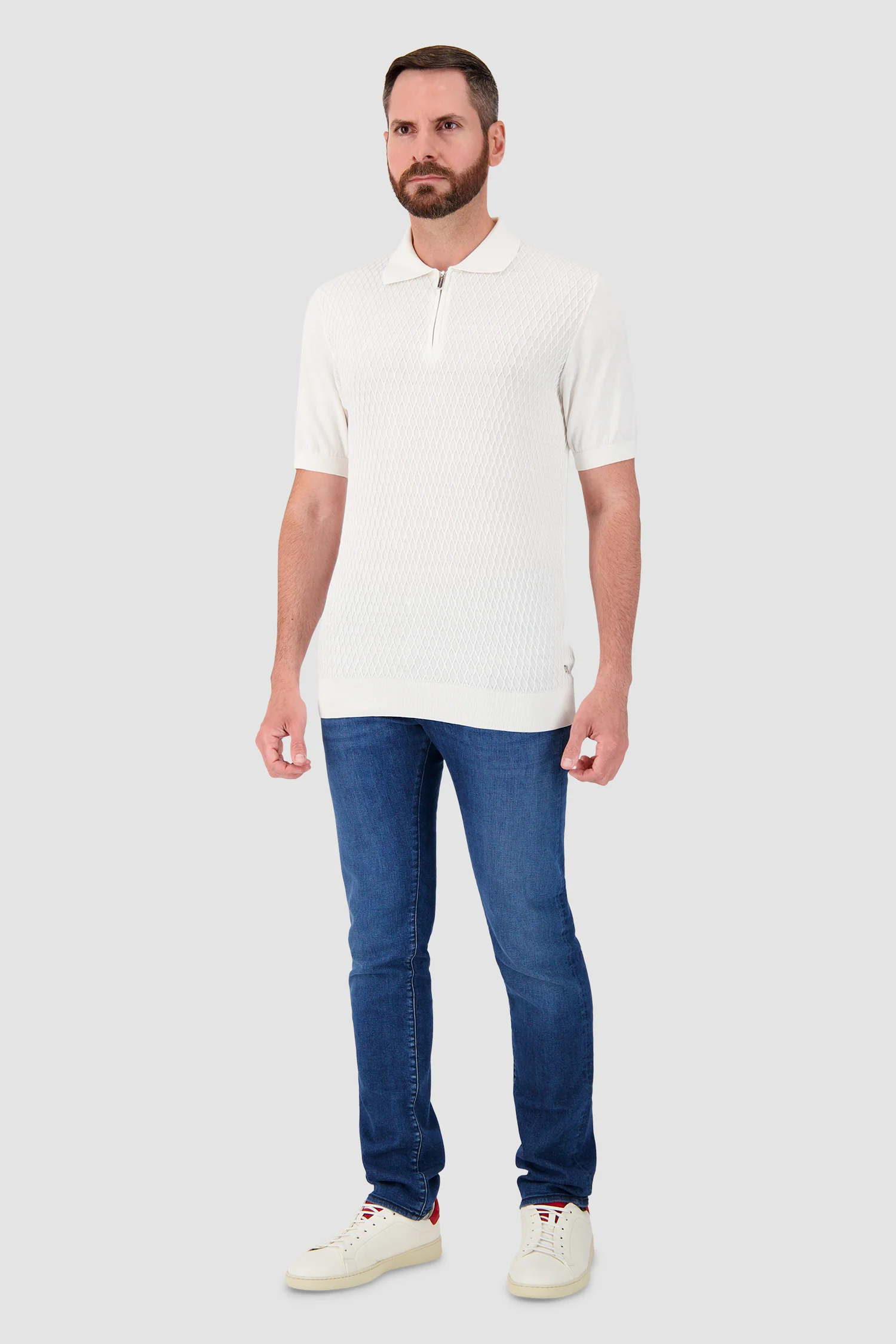 Pashmere White Textured Zip Polo - Image 4