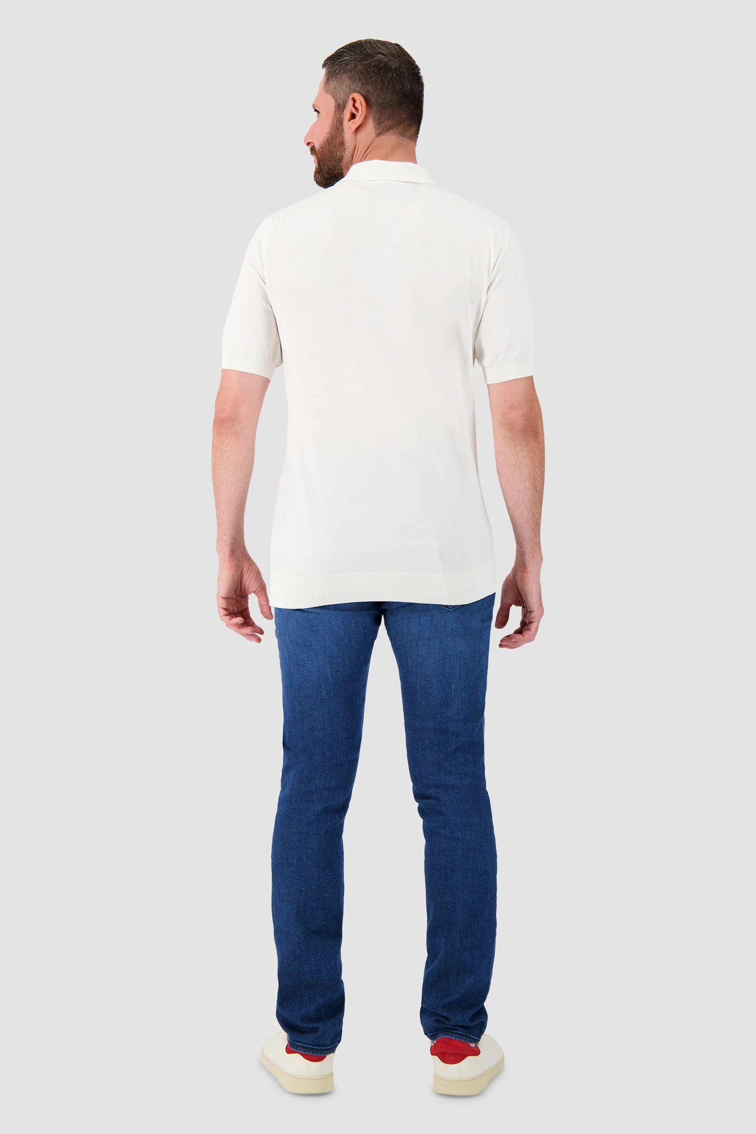 Pashmere White Textured Zip Polo - Image 5