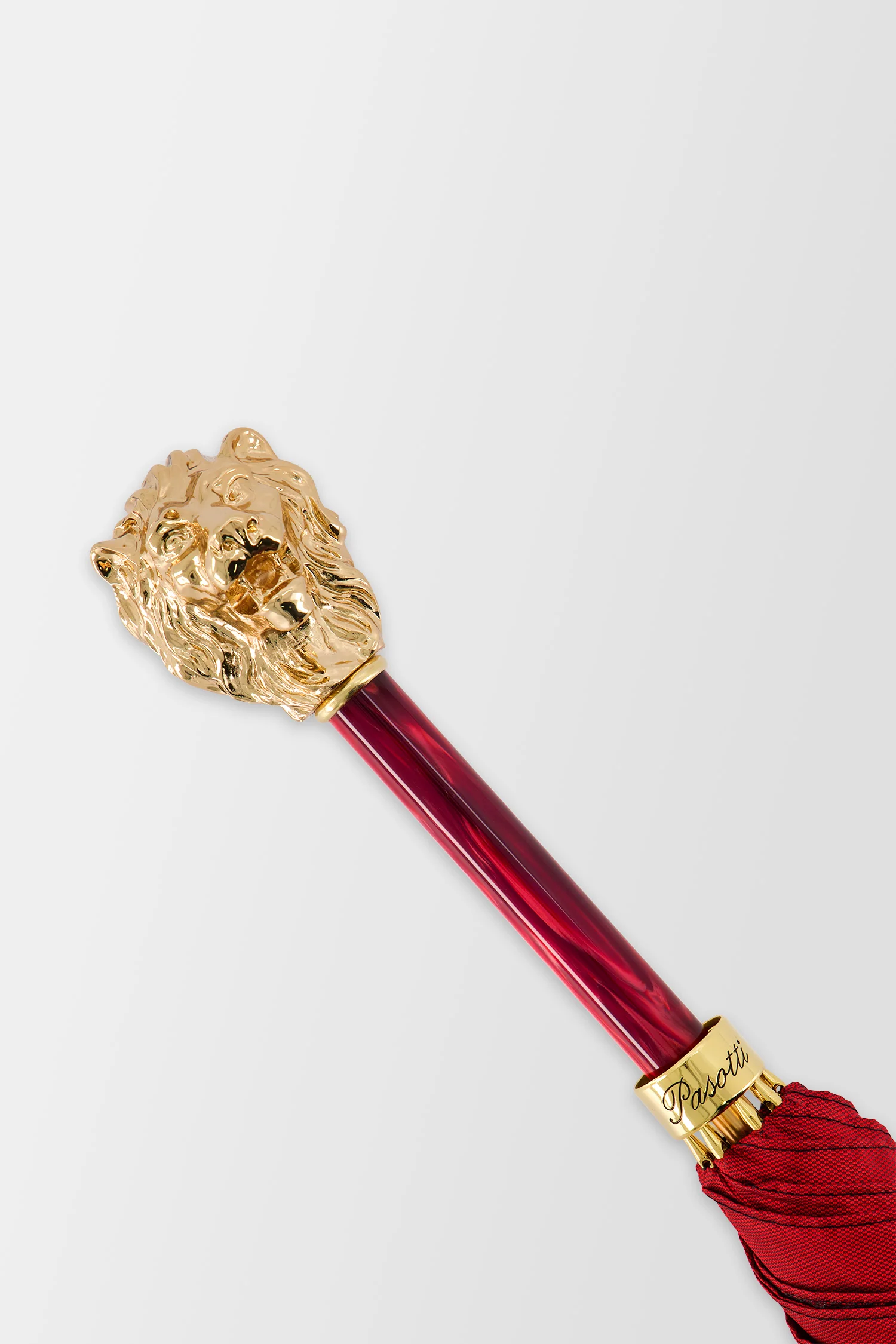 Pasotti Red Umbrella with Gold Lion Handle - Image 3
