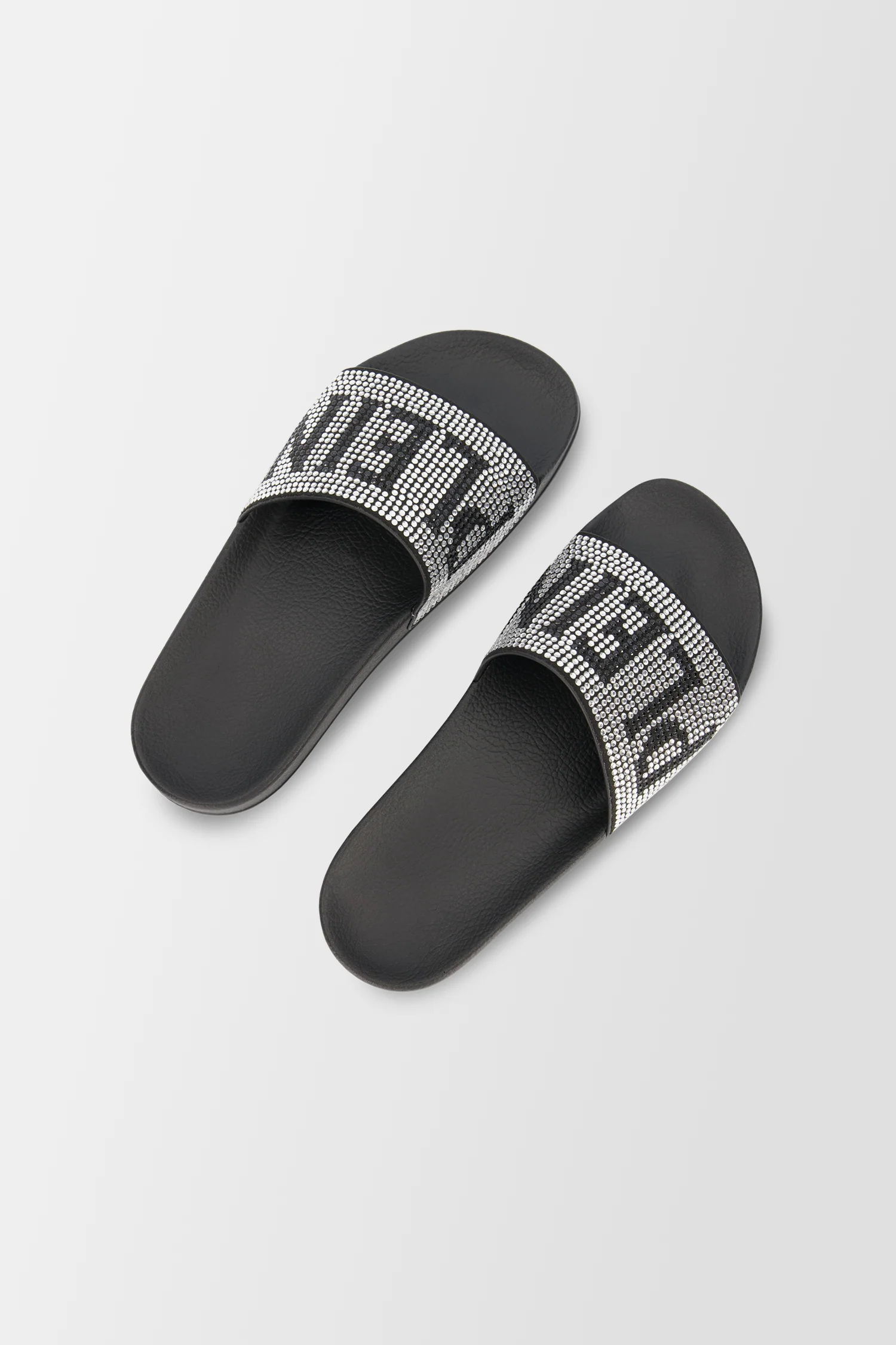 Philipp Plein Black Crystal Plein Flat Gummy Slides - Image 4