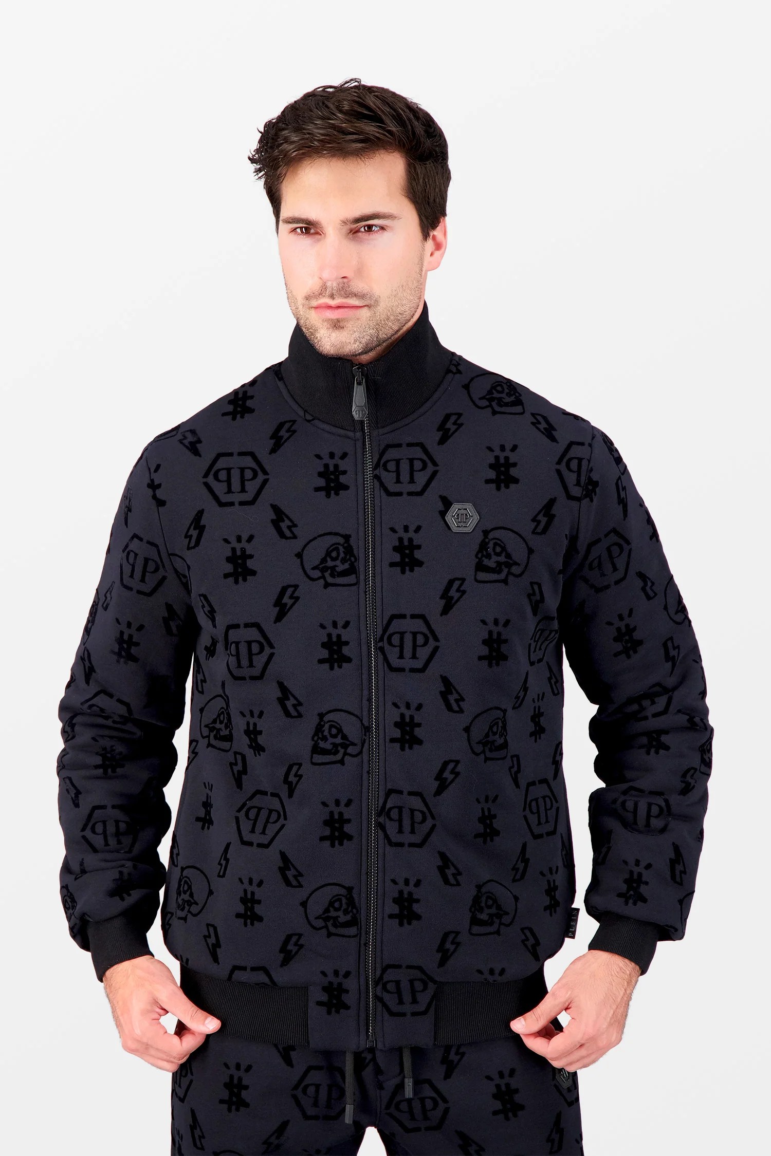 Philipp Plein Black Flock Monogram Jogging Jacket - Image 2