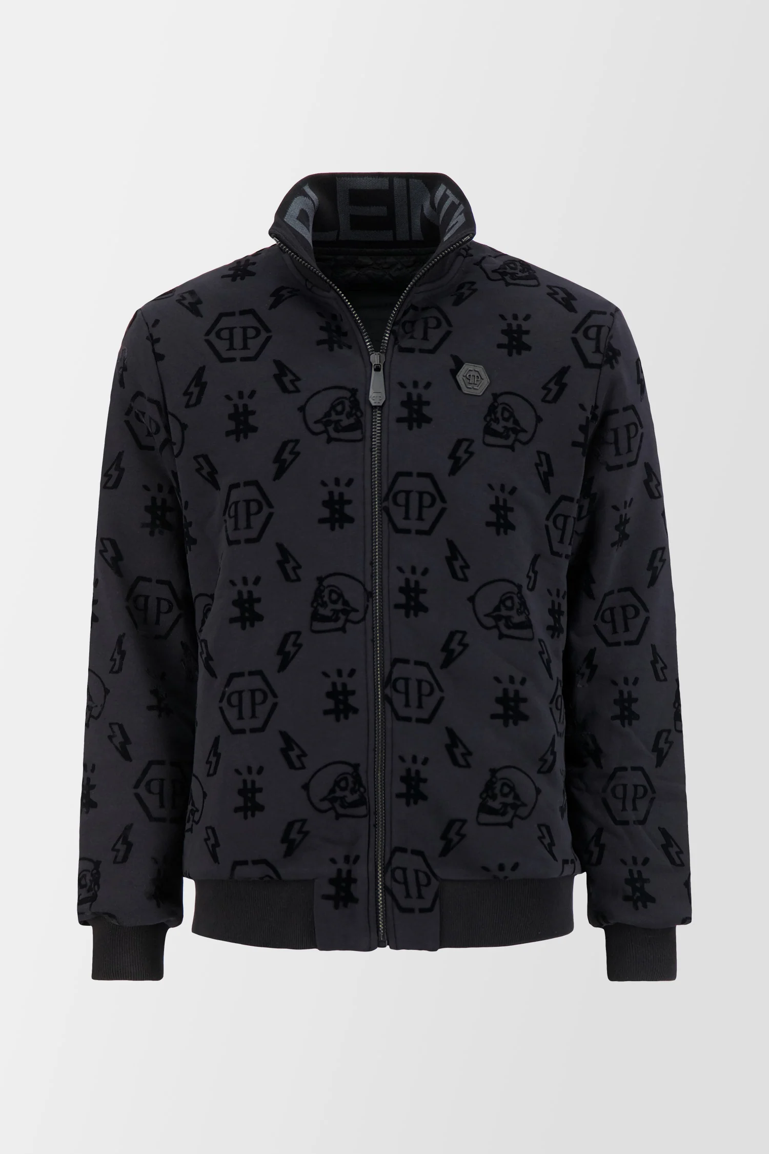 Philipp Plein Black Flock Monogram Jogging Jacket - Image 4