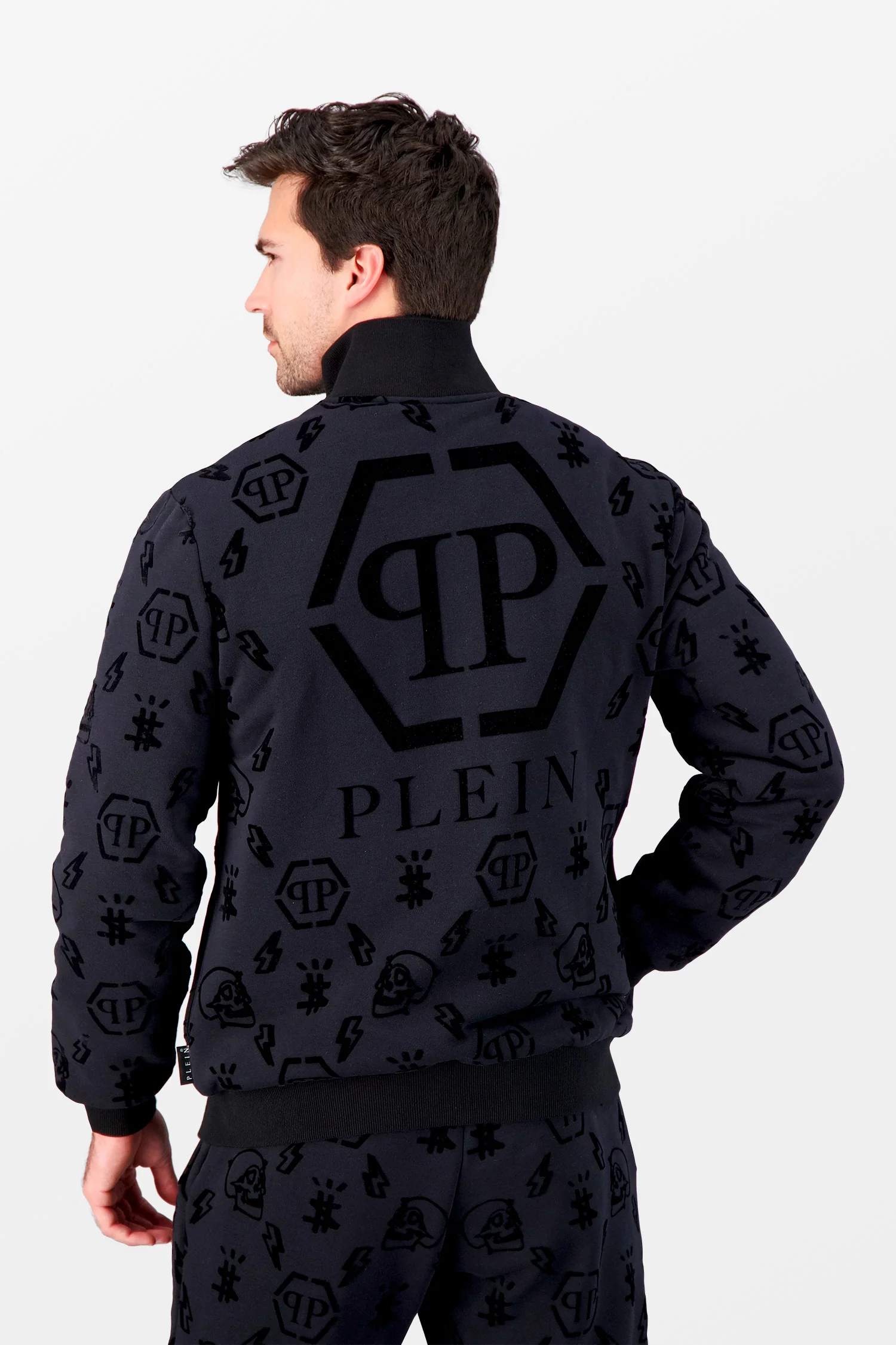 Philipp Plein Black Flock Monogram Jogging Jacket - Image 5