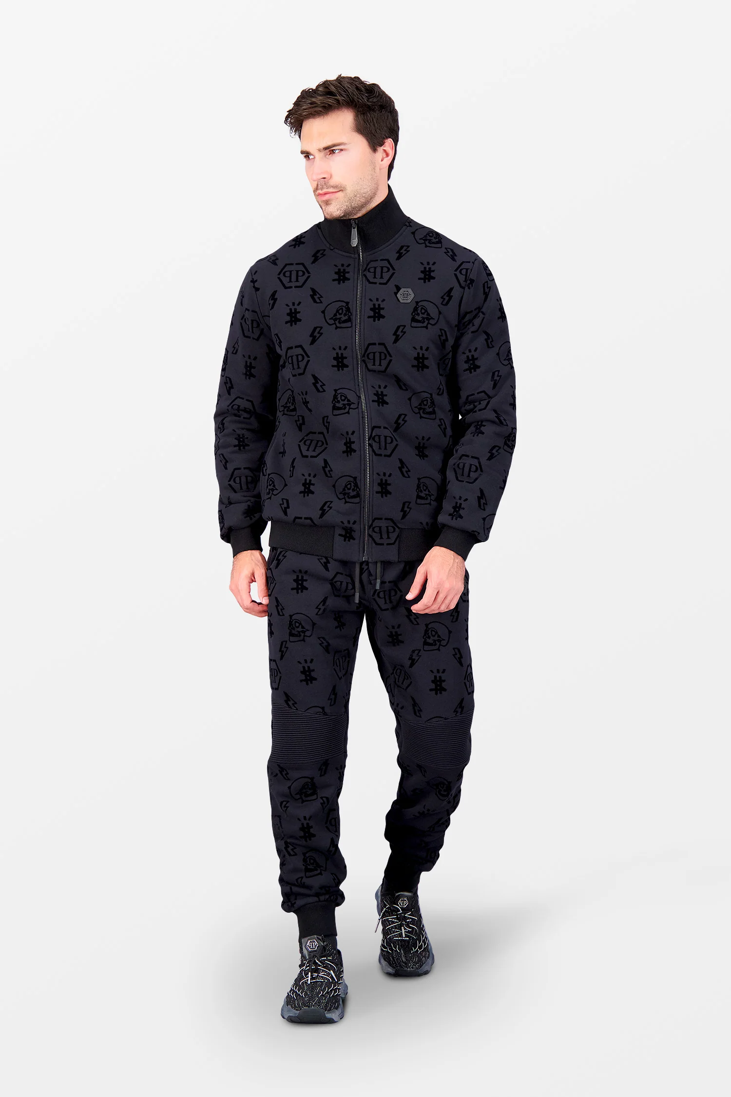 Philipp Plein Black Flock Monogram Jogging Jacket - Image 6