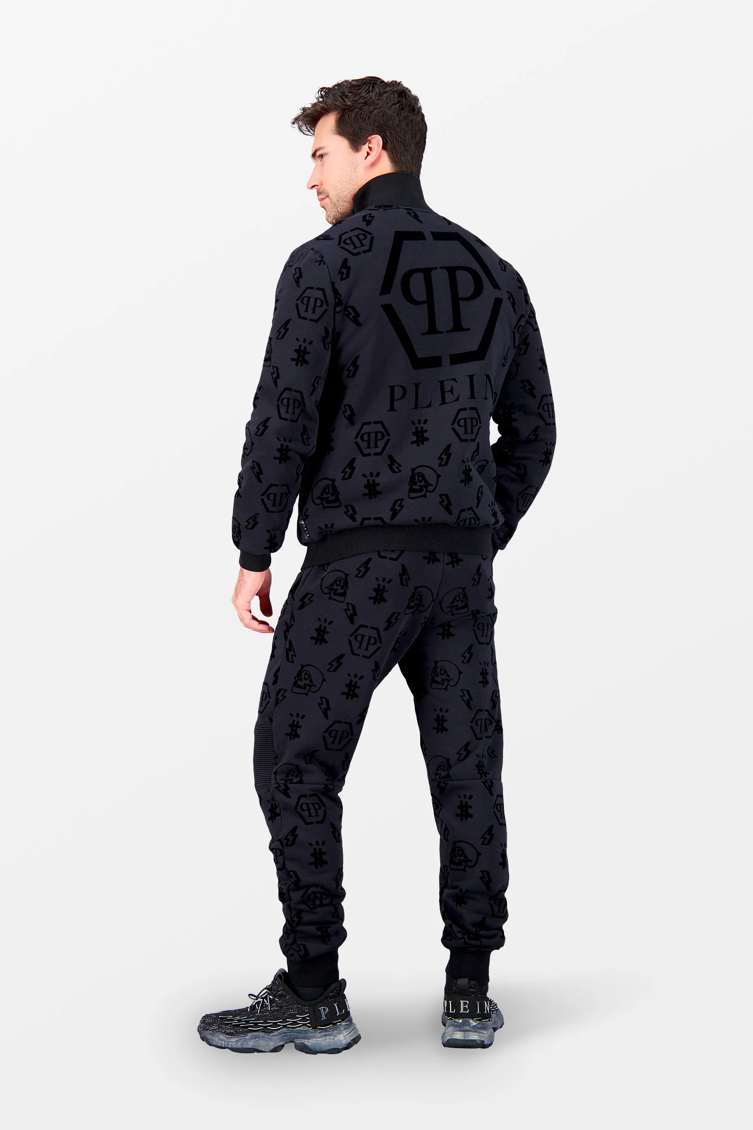 Philipp Plein Black Flock Monogram Jogging Jacket - Image 7