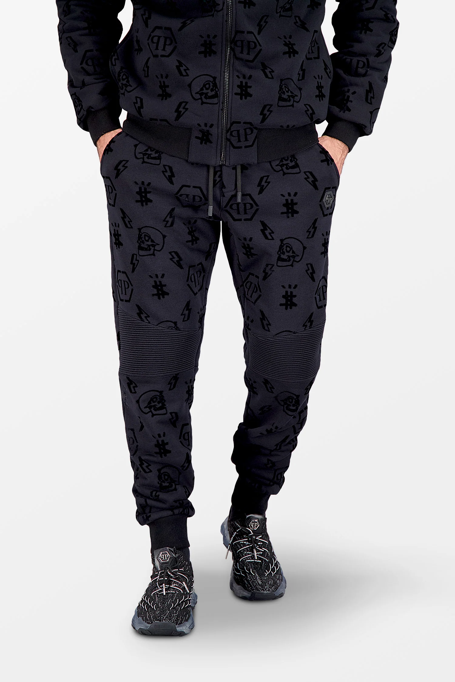 Philipp Plein Black Flock Monogram Jogging Trousers - Image 2