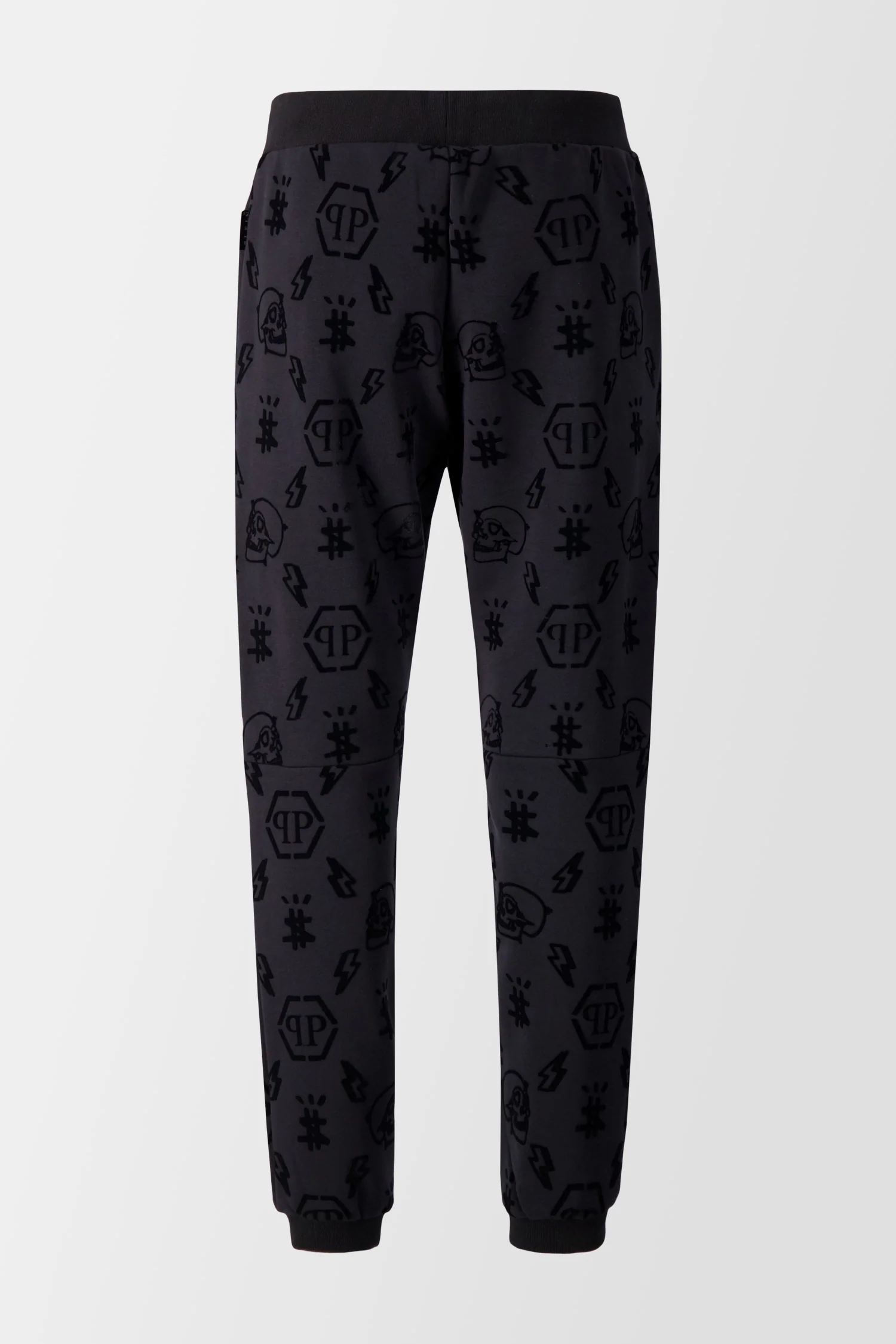 Philipp Plein Black Flock Monogram Jogging Trousers - Image 3