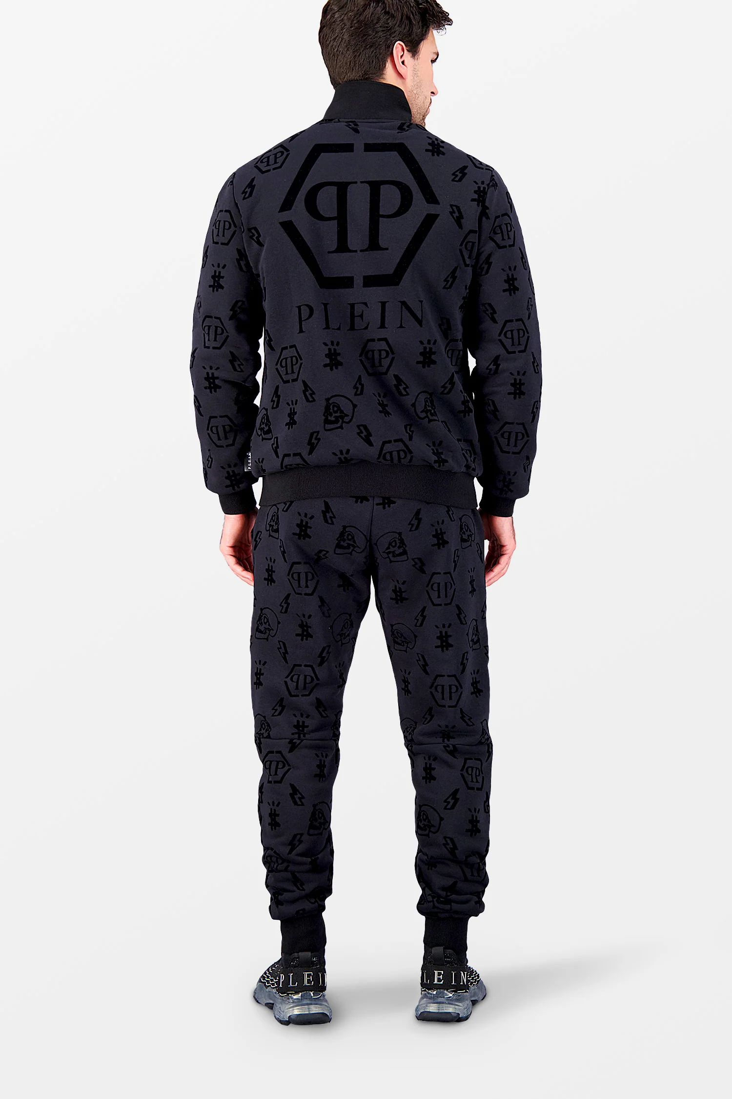 Philipp Plein Black Flock Monogram Jogging Trousers - Image 5