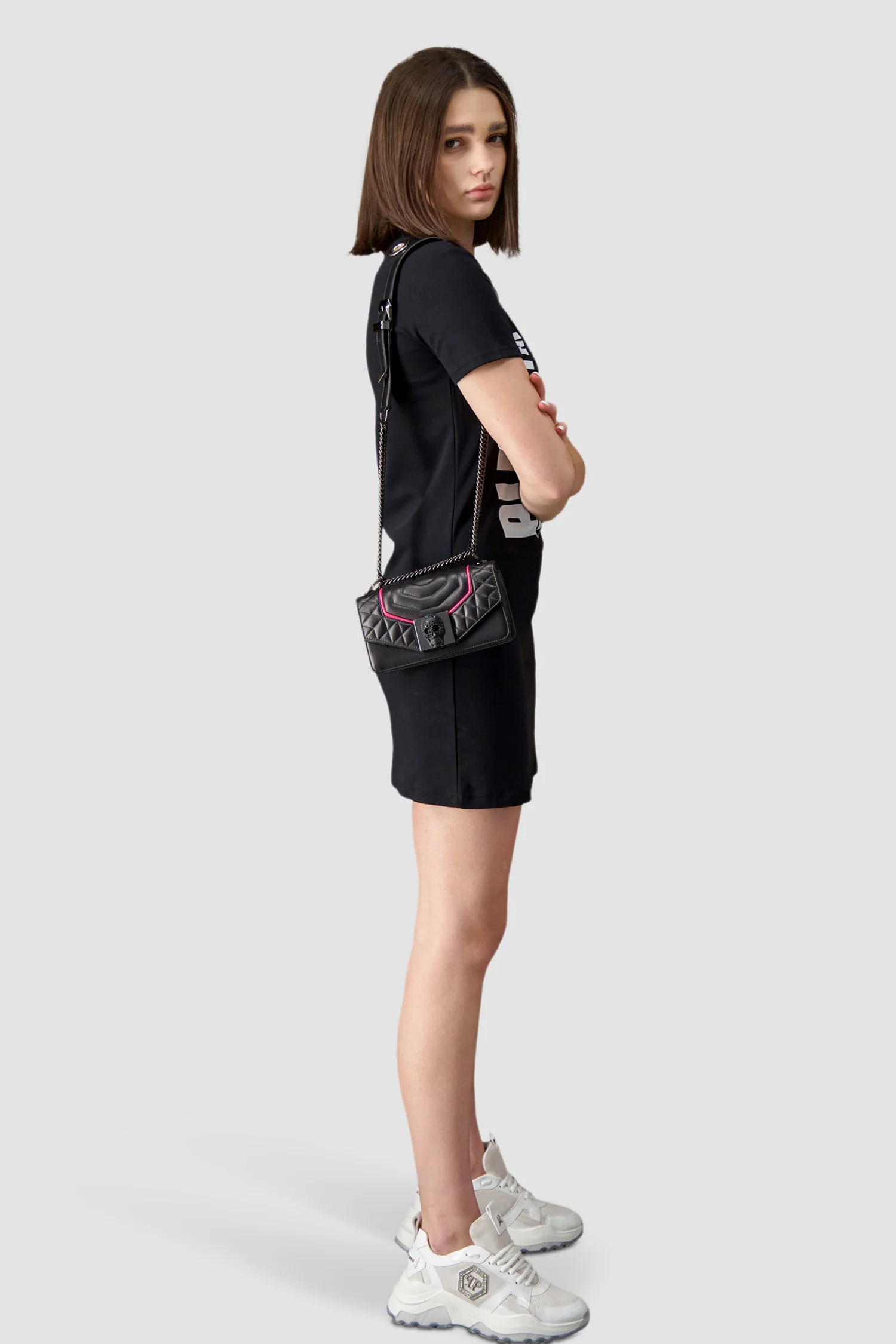 Philipp Plein Black/Fuchsia Crystal Skull Shoulder Bag - Image 2