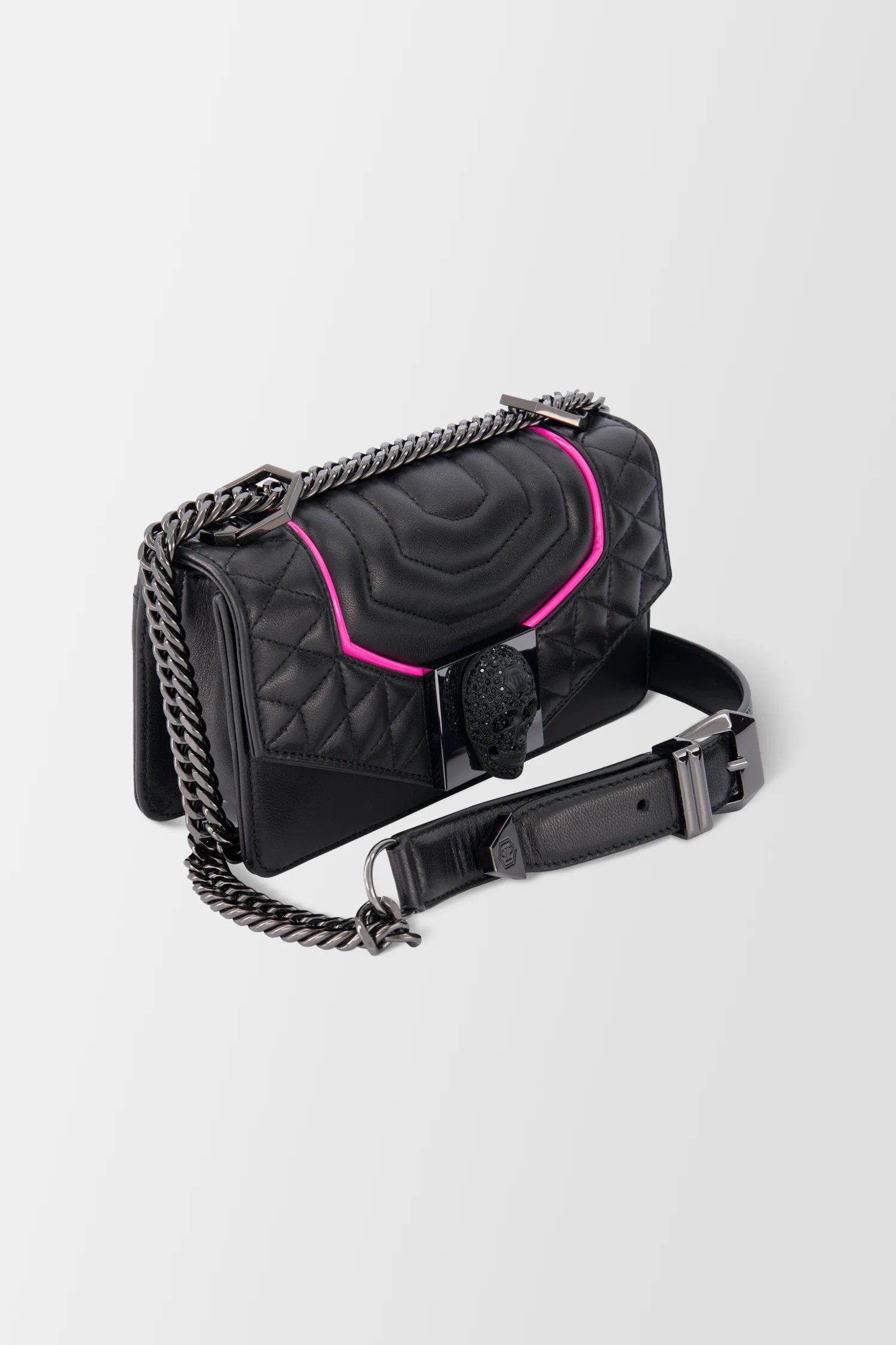 Philipp Plein Black/Fuchsia Crystal Skull Shoulder Bag - Image 3
