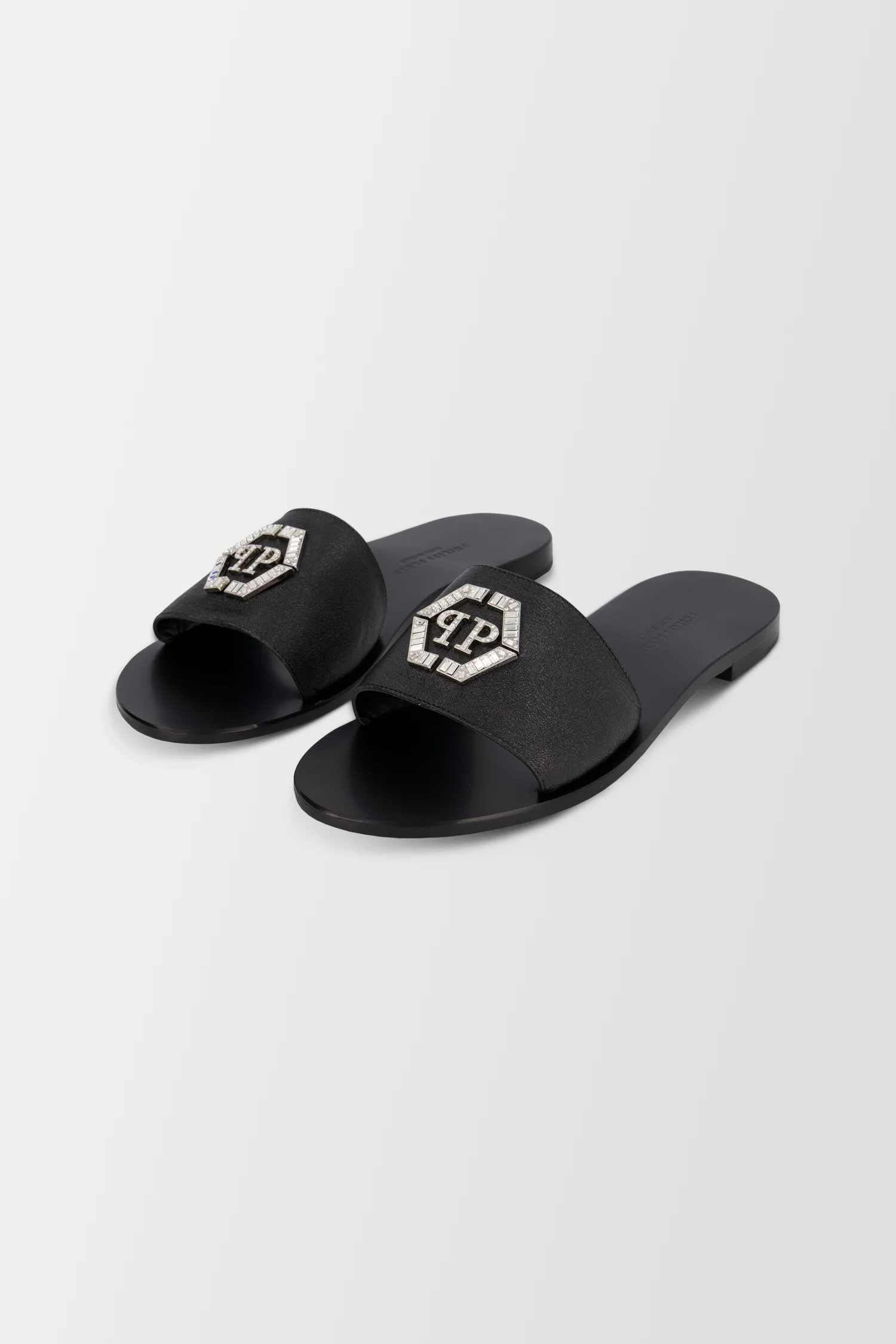 Philipp Plein Black Hexagon Logo Flat Slides - Image 2