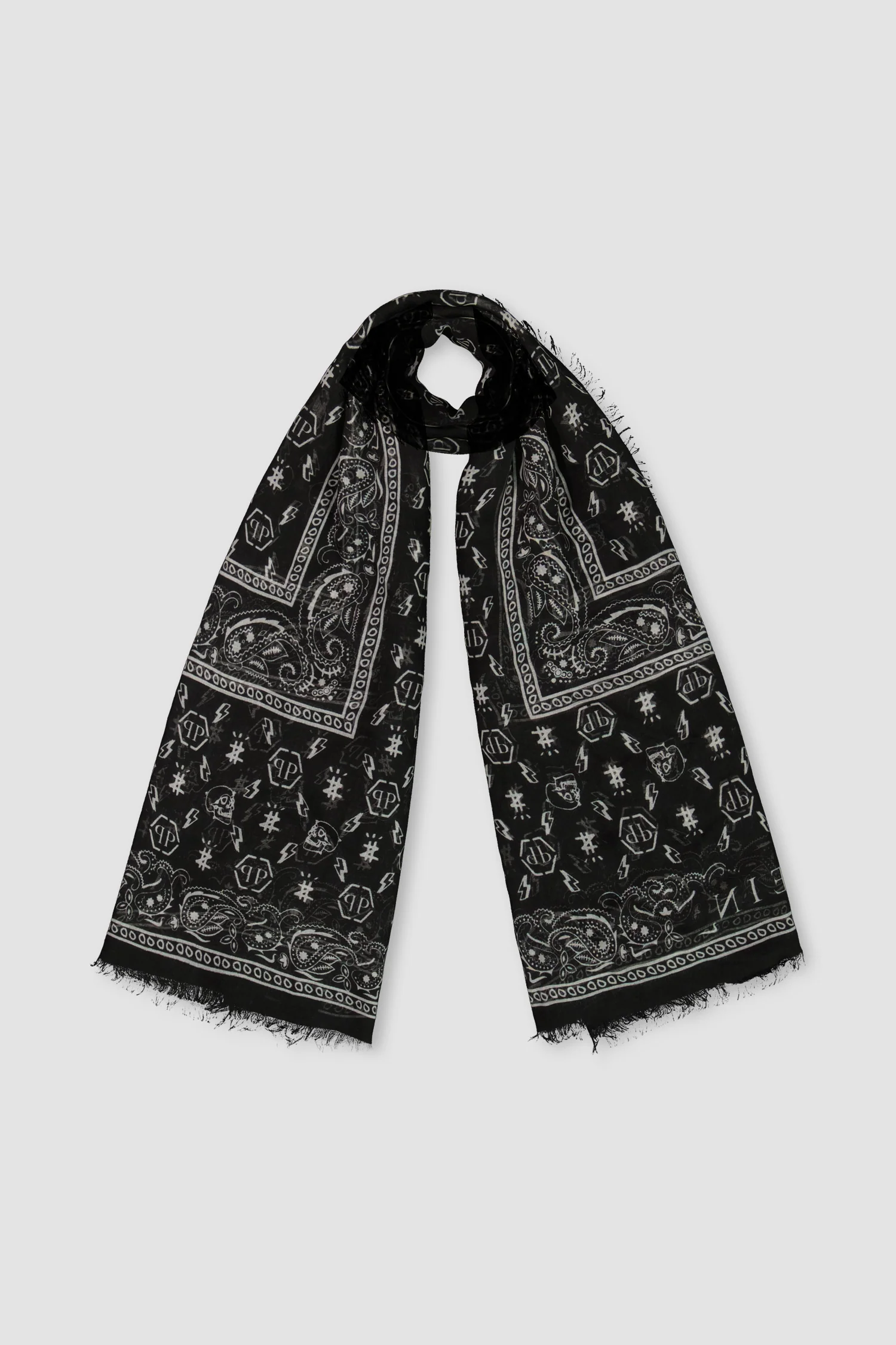 Philipp Plein Black Monogram Scarf
