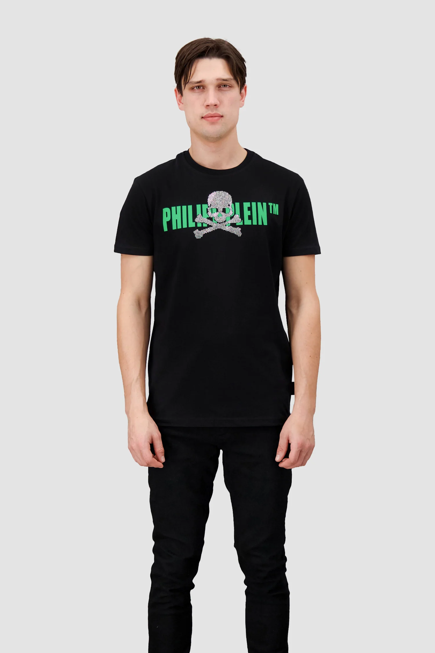 Philipp Plein Black/Neon Round Neck SS Skull Strass T-Shirt - Image 4