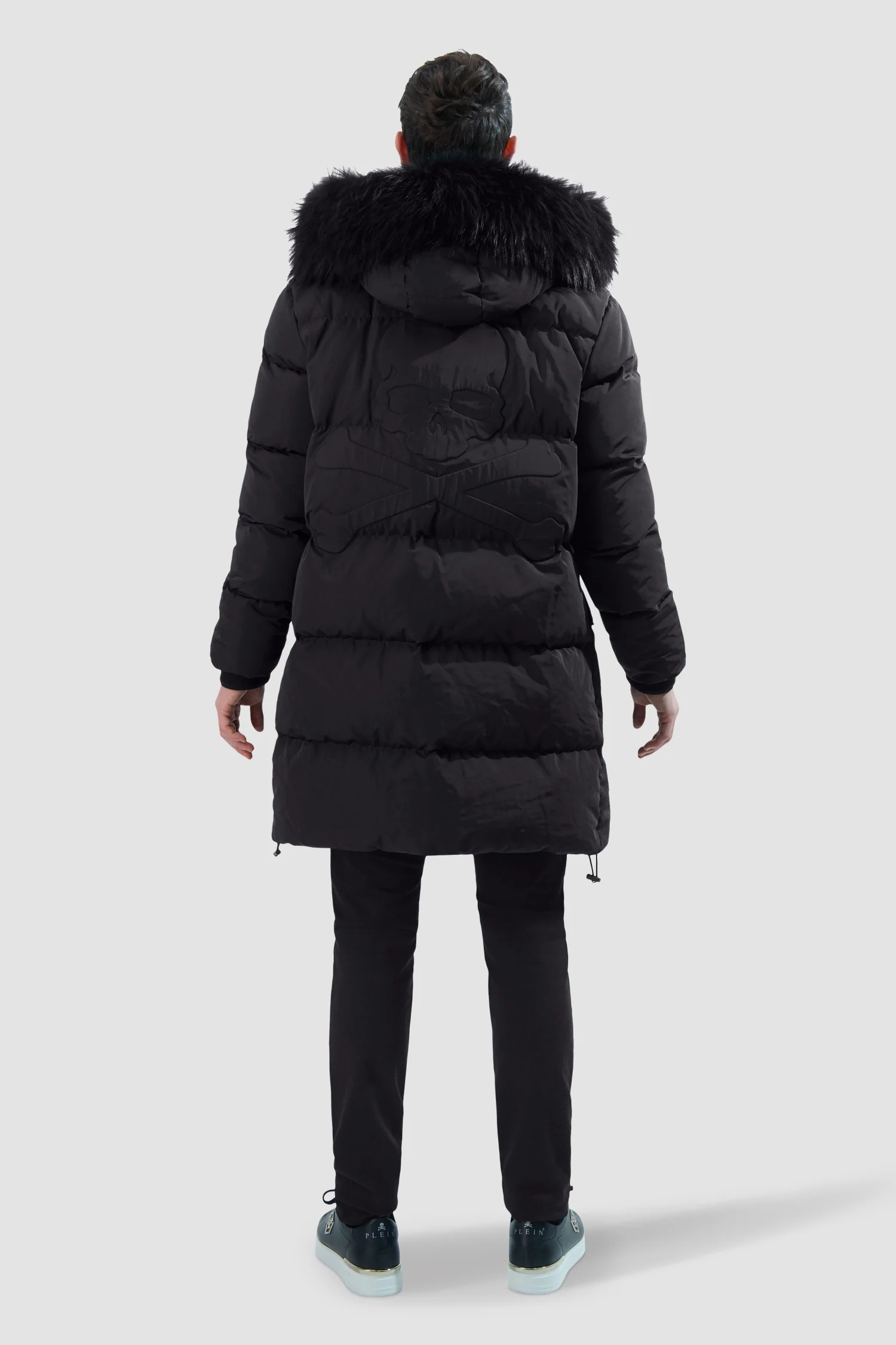 Philipp Plein Black Nylon Parka with real fur Skull & Bones Jacket - Image 4