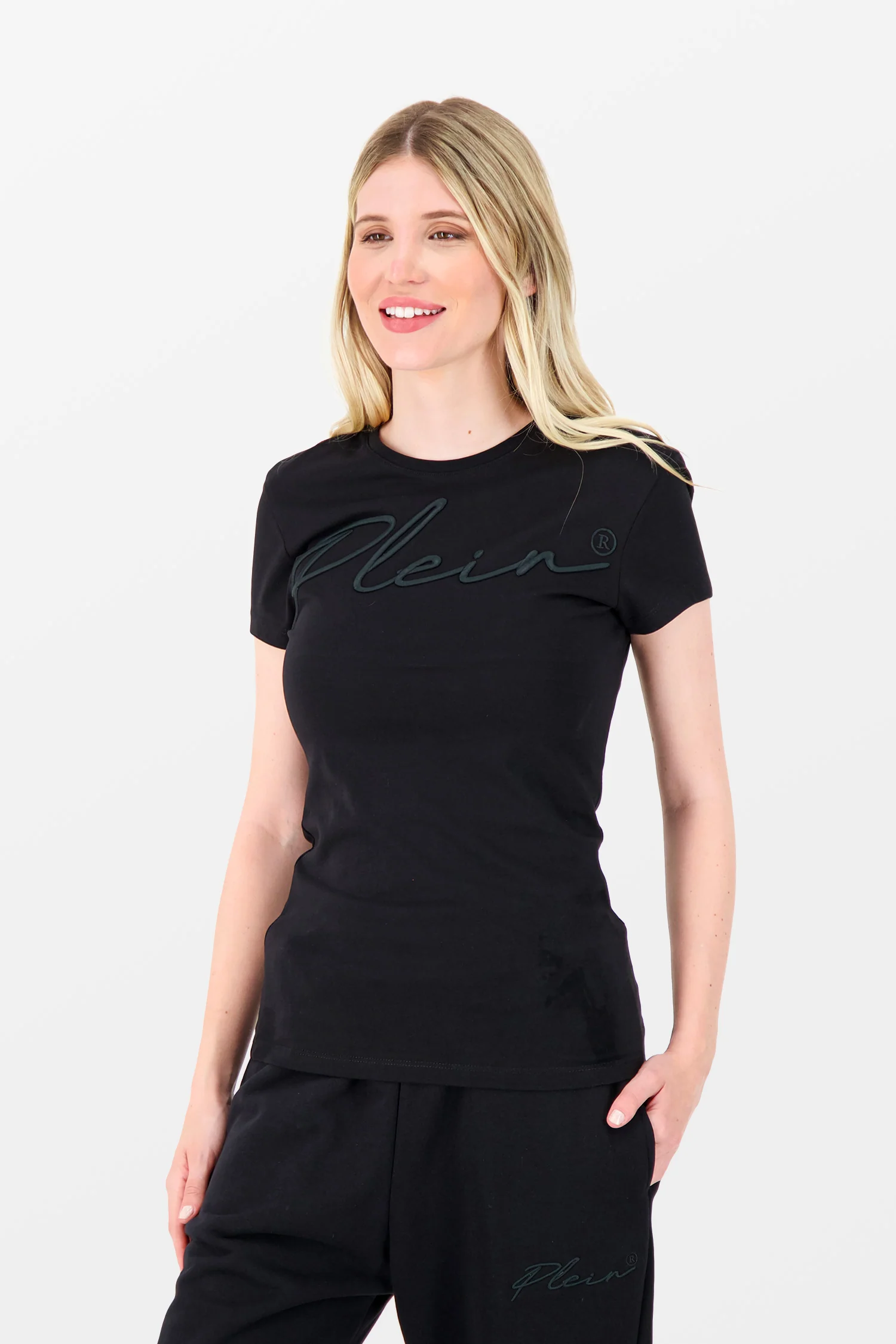Philipp Plein Black Satin Embroidery Signature T-Shirt - Image 2
