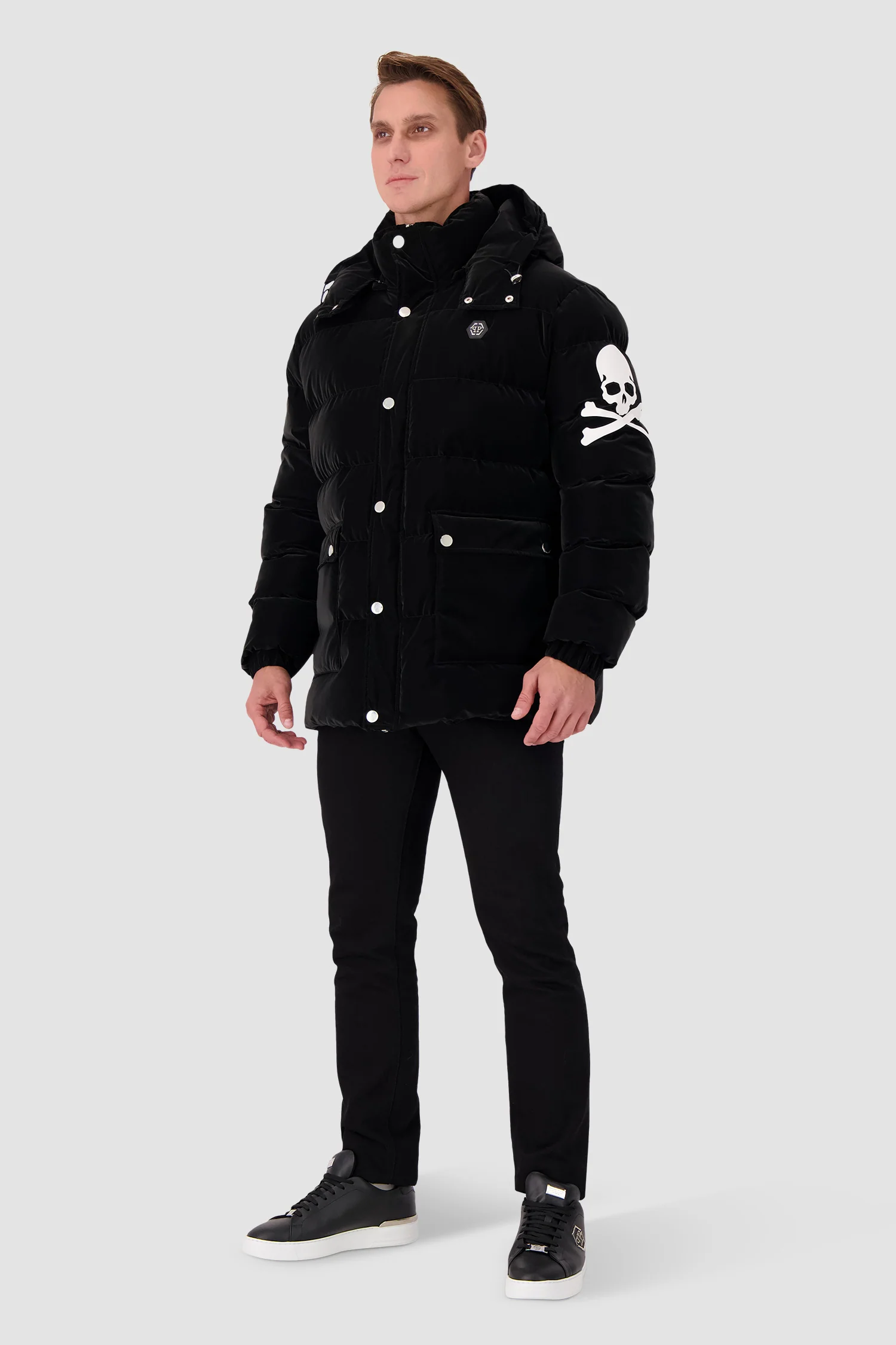 Philipp Plein Black Skull&Bones Padded Jacket - Image 8