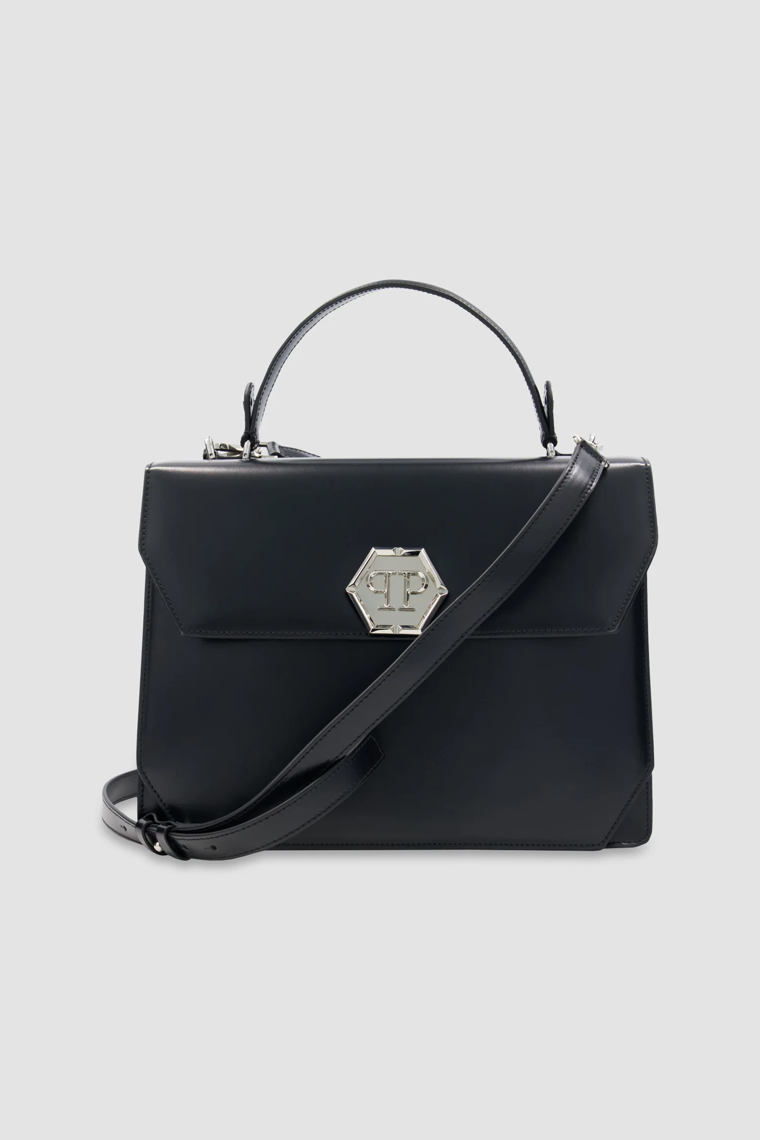 Philipp Plein Black Superheroine Large Hexagon Leather Handle Bag - Image 3