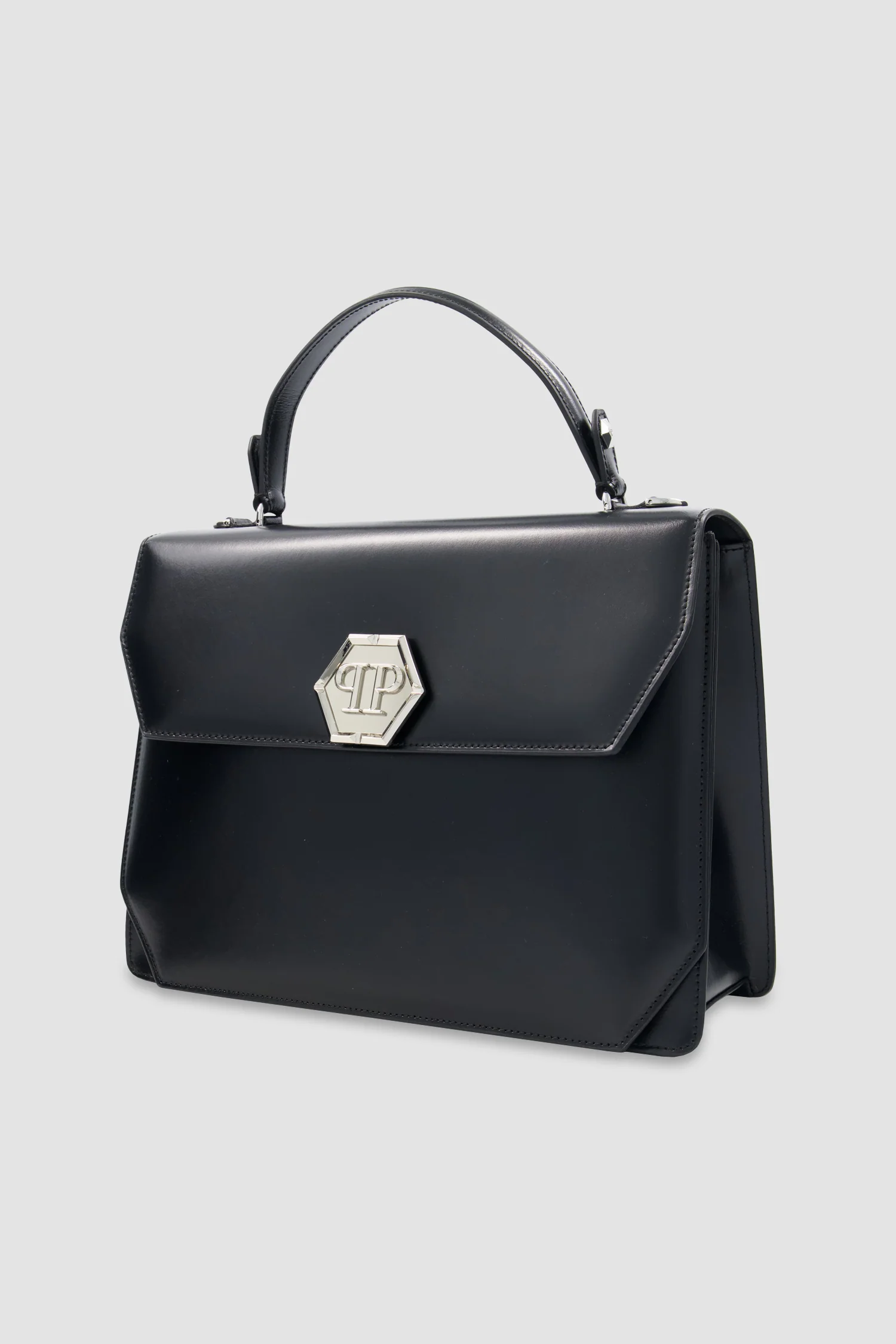 Philipp Plein Black Superheroine Large Hexagon Leather Handle Bag - Image 6
