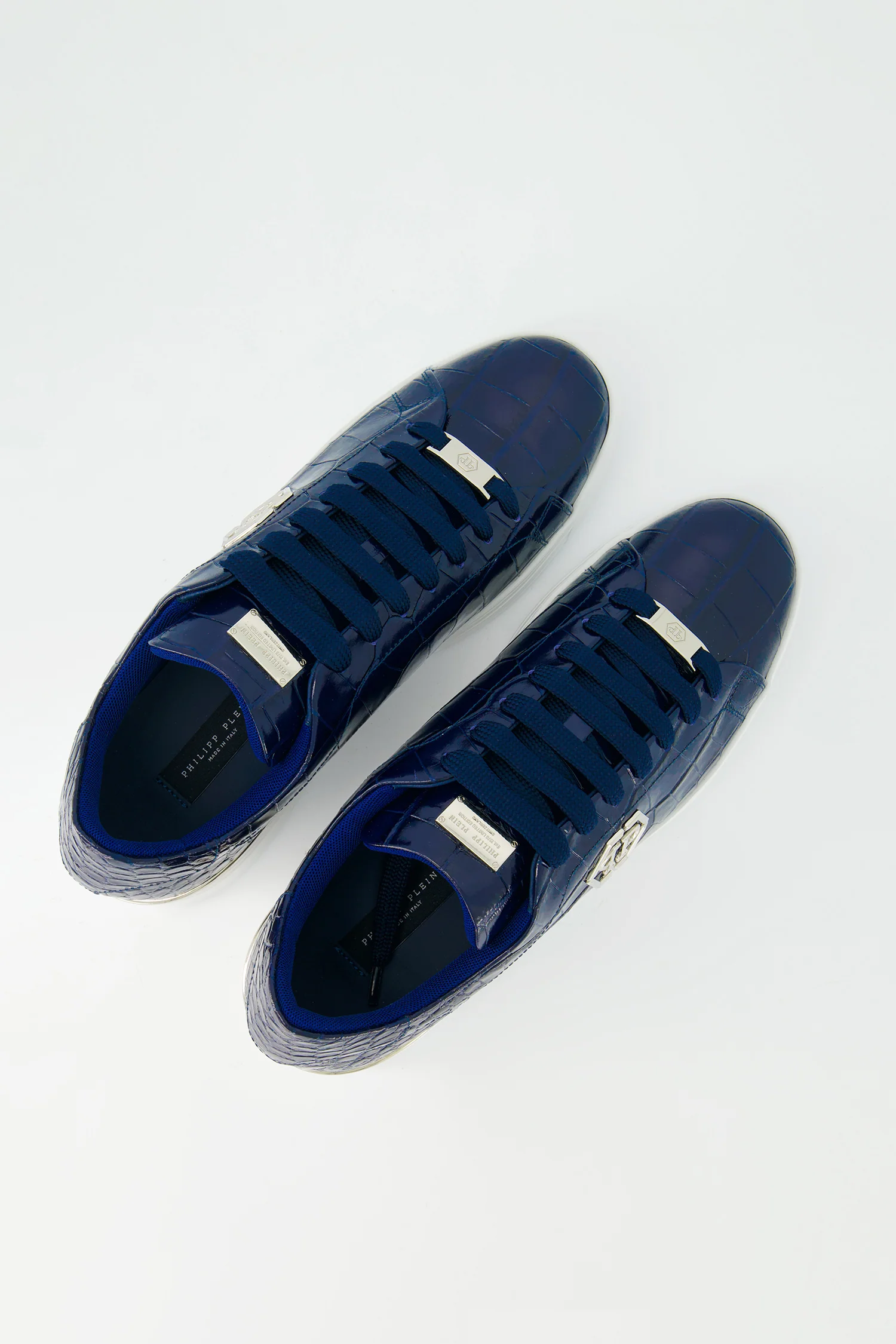 Philipp Plein Dark Blue Crocodile Leather Print Lo-Top Sneakers - Image 5