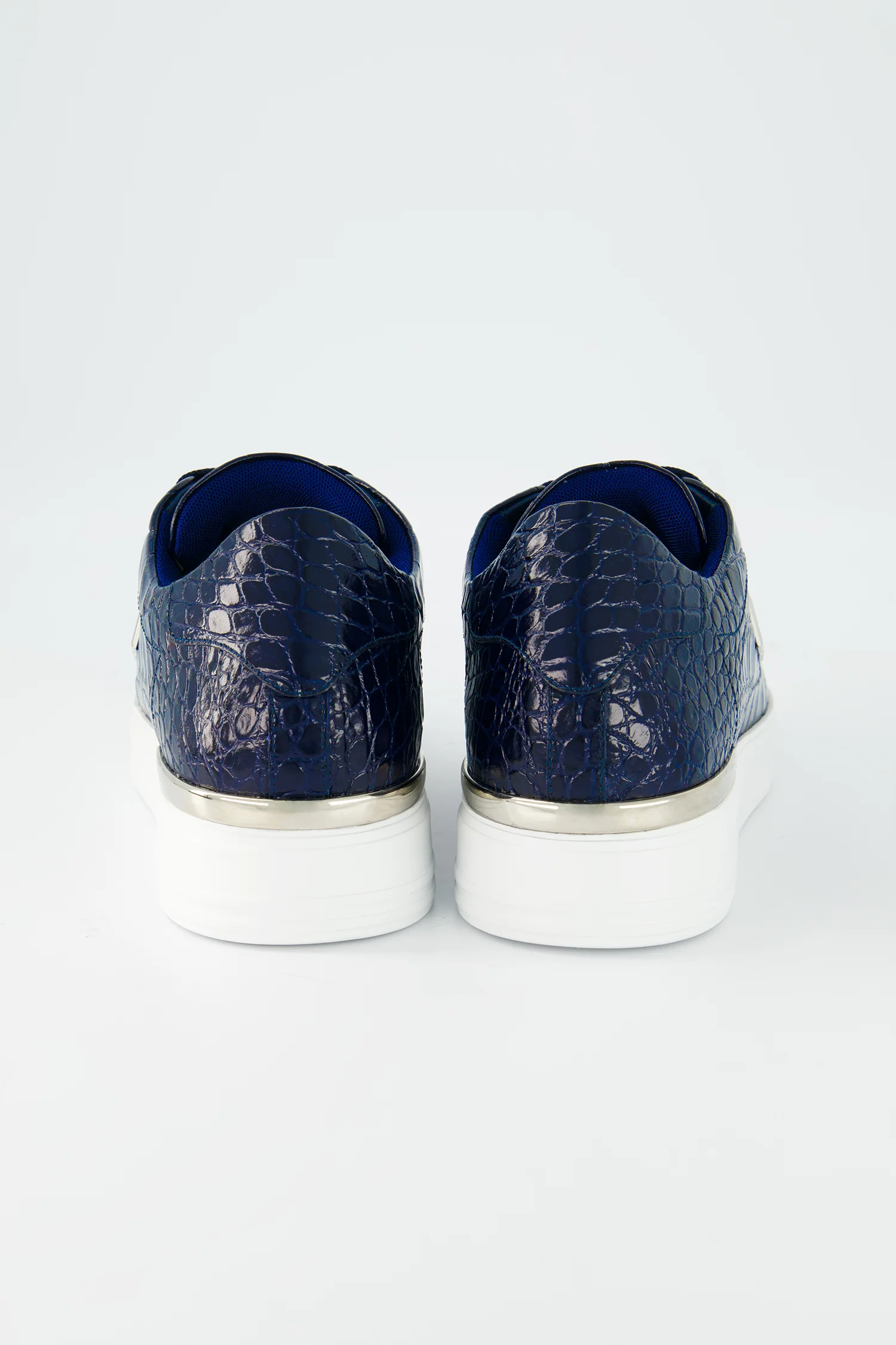 Philipp Plein Dark Blue Crocodile Leather Print Lo-Top Sneakers - Image 7