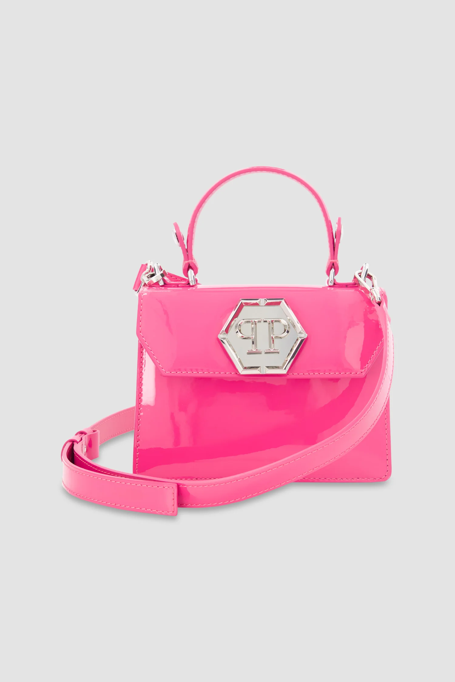 Philipp Plein Fuchsia Leather Small Patent Superheroine Handle Bag - Image 3