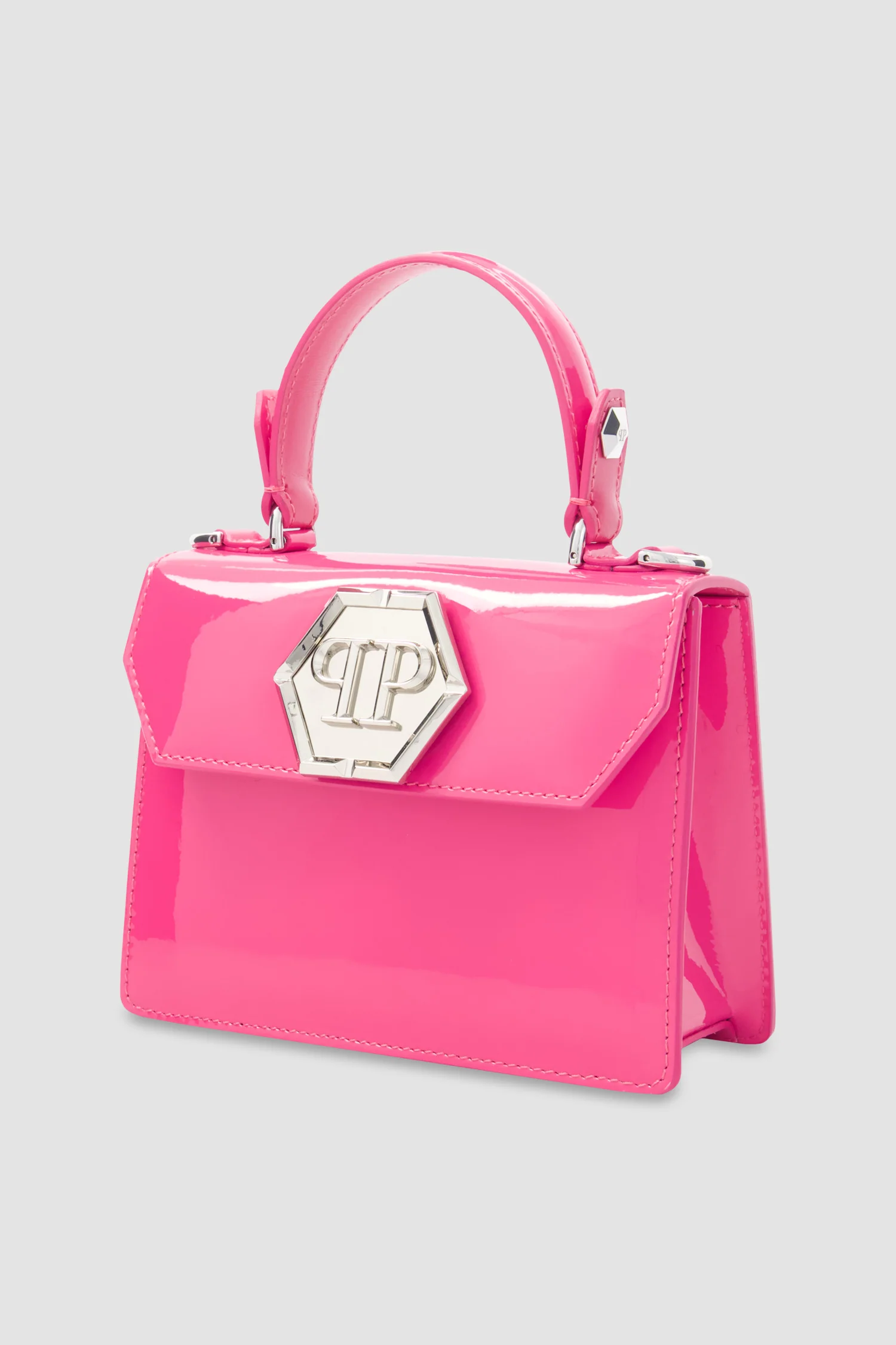 Philipp Plein Fuchsia Leather Small Patent Superheroine Handle Bag - Image 4