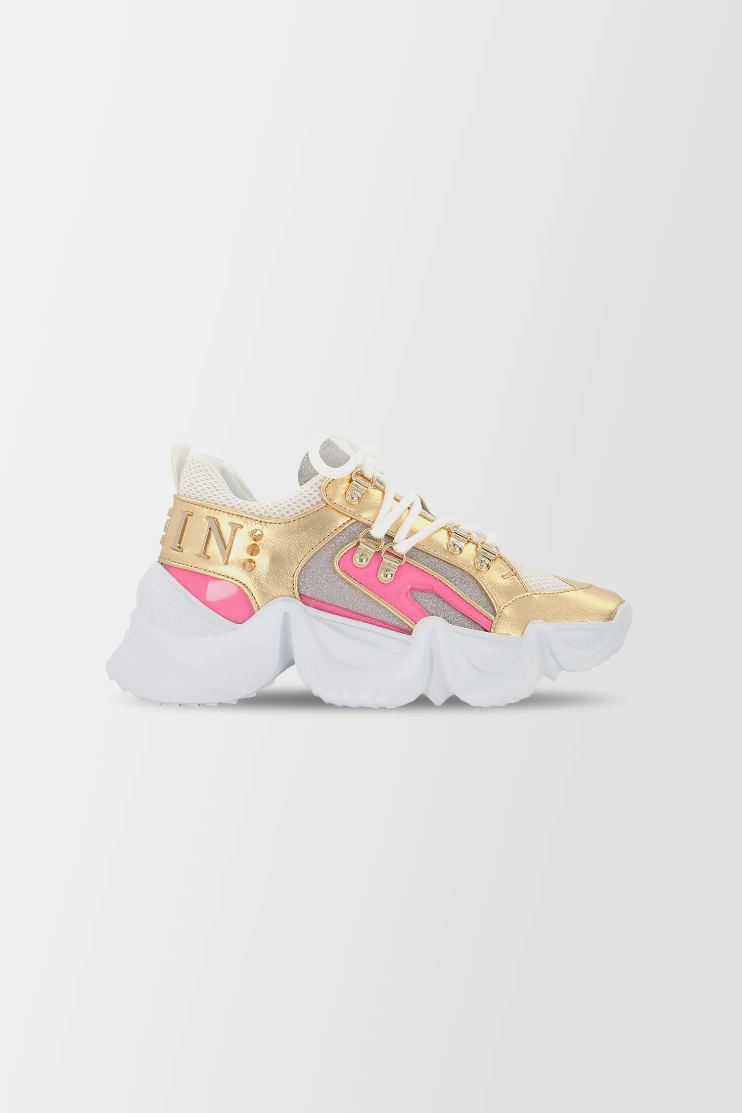 Philipp Plein Gold/Pink Crystal Sneakers