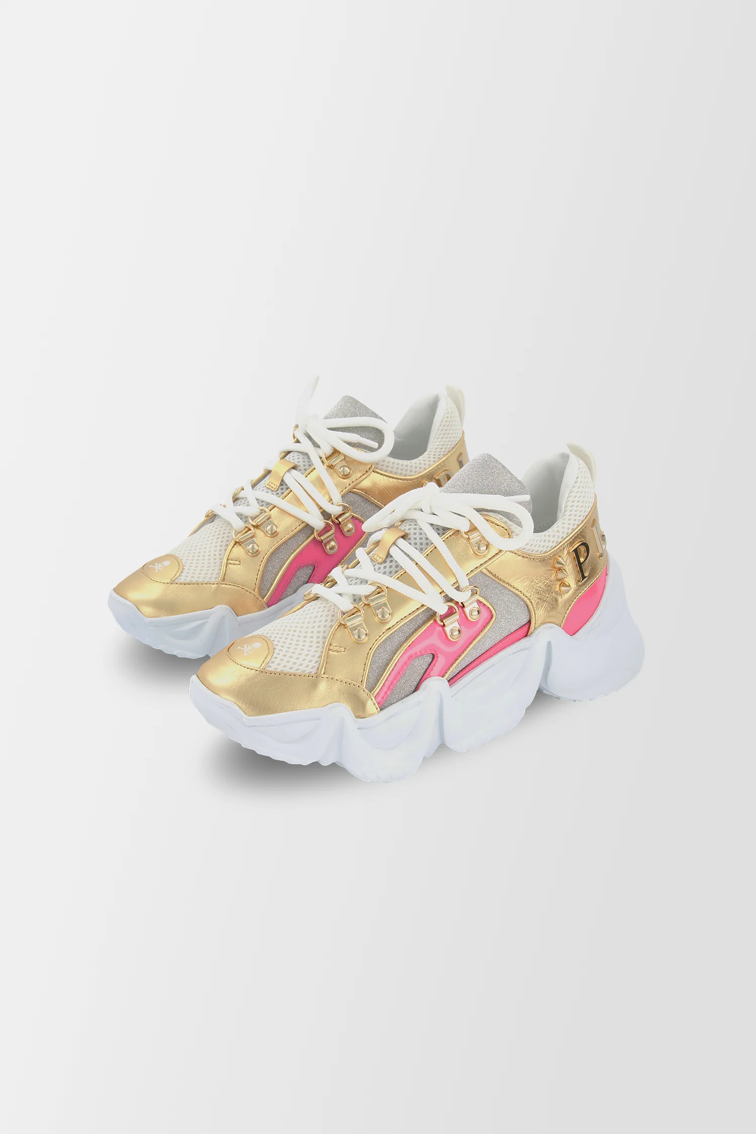 Philipp Plein Gold/Pink Crystal Sneakers - Image 2