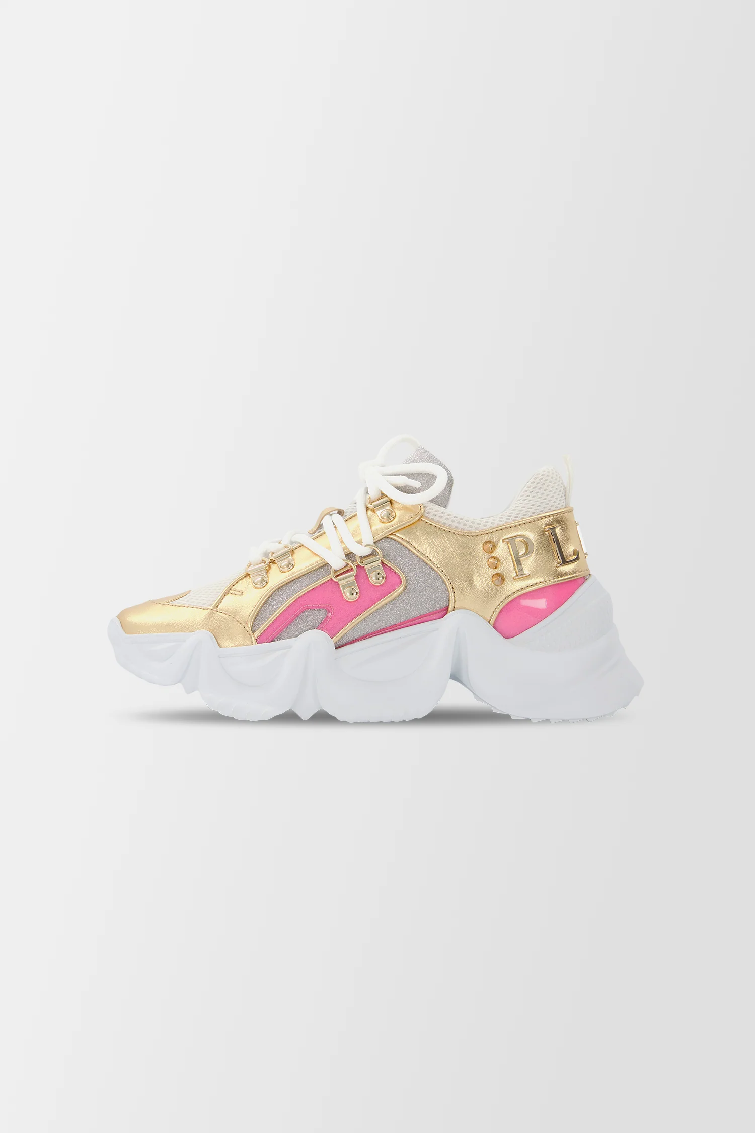 Philipp Plein Gold/Pink Crystal Sneakers - Image 4