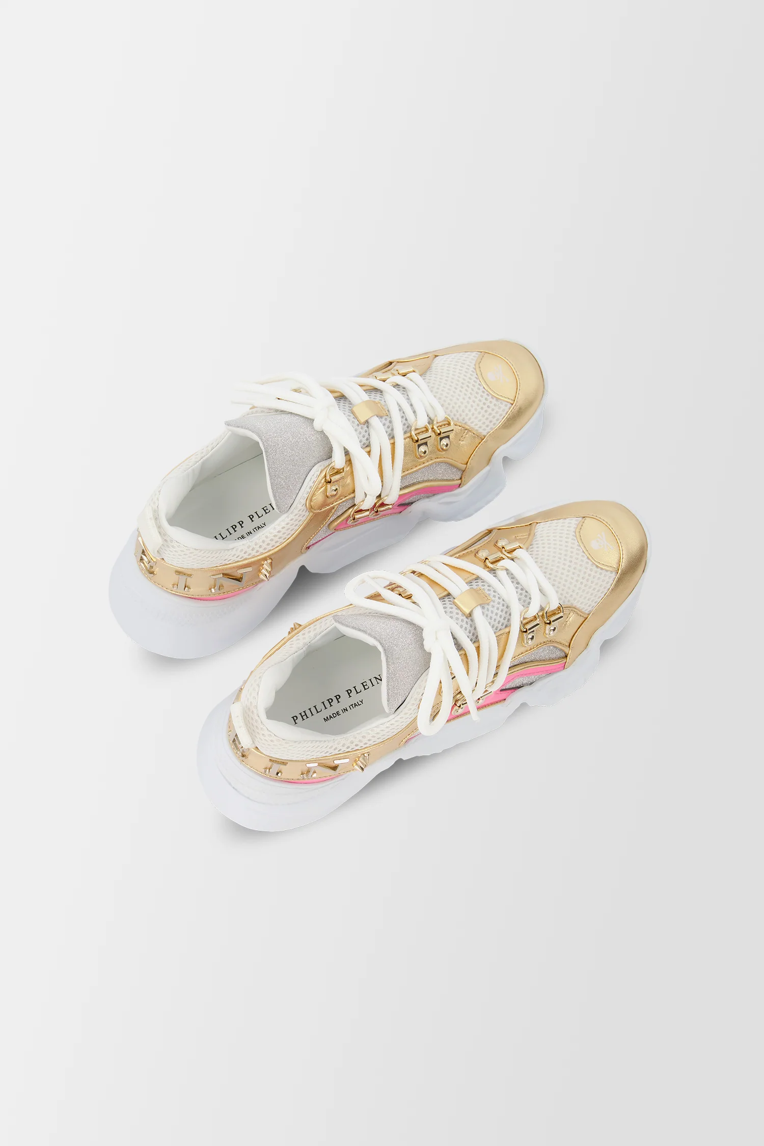 Philipp Plein Gold/Pink Crystal Sneakers - Image 5