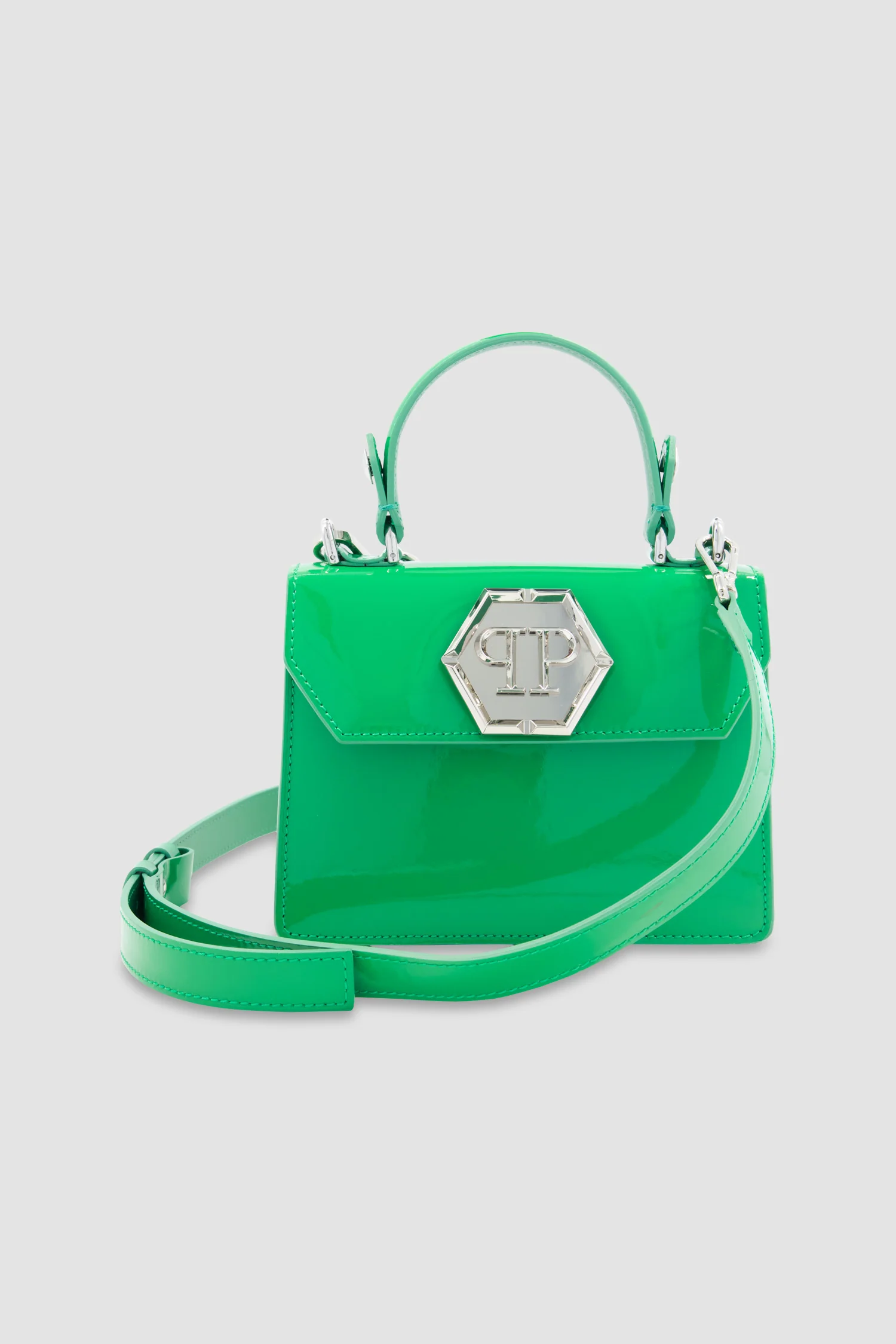 Philipp Plein Green Leather Small Patent Superheroine Handle Bag - Image 3