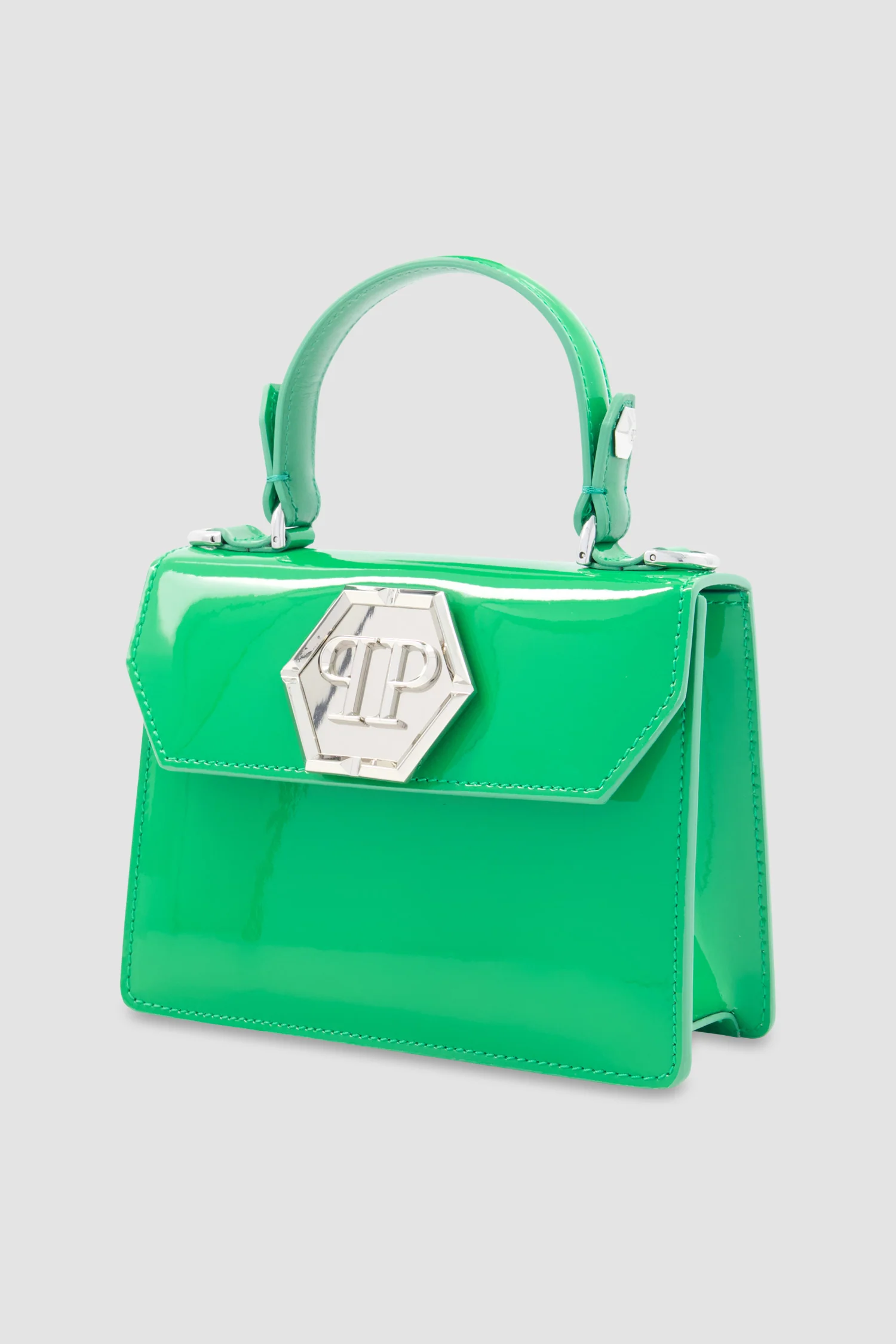 Philipp Plein Green Leather Small Patent Superheroine Handle Bag - Image 4