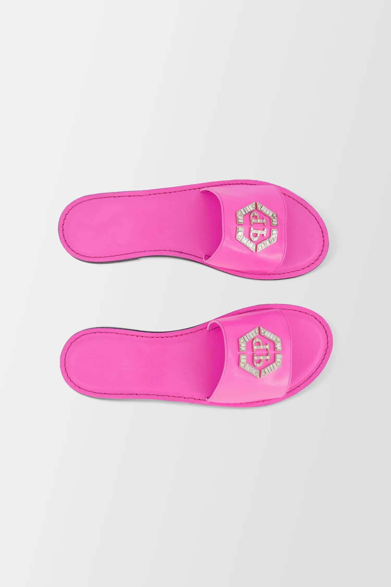 Philipp Plein Pink Leather Hexagon Logo Flat Slides - Image 3