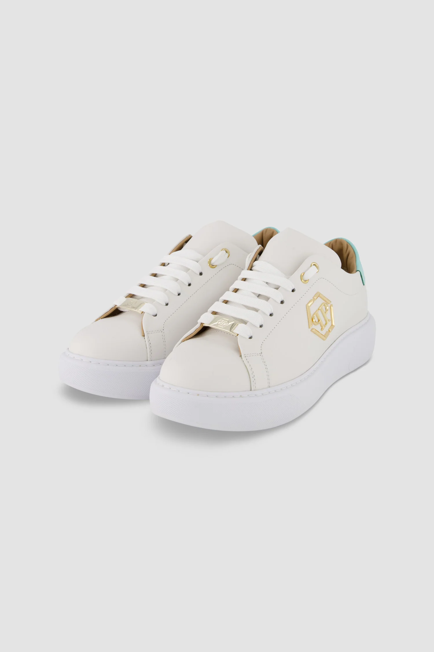Philipp Plein White/Blue Lo-Top Hexagon Sneakers - Image 2